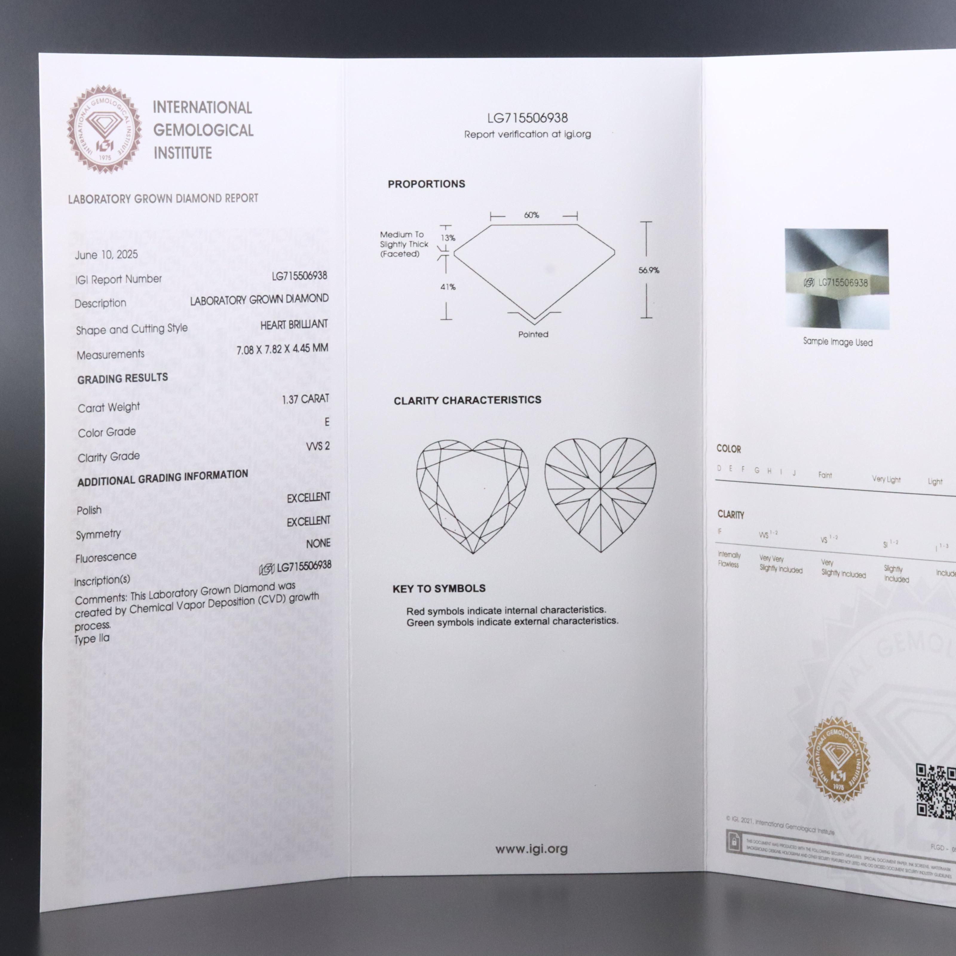 Loose 1.37 CT Lab Grown Diamond with IGI Report