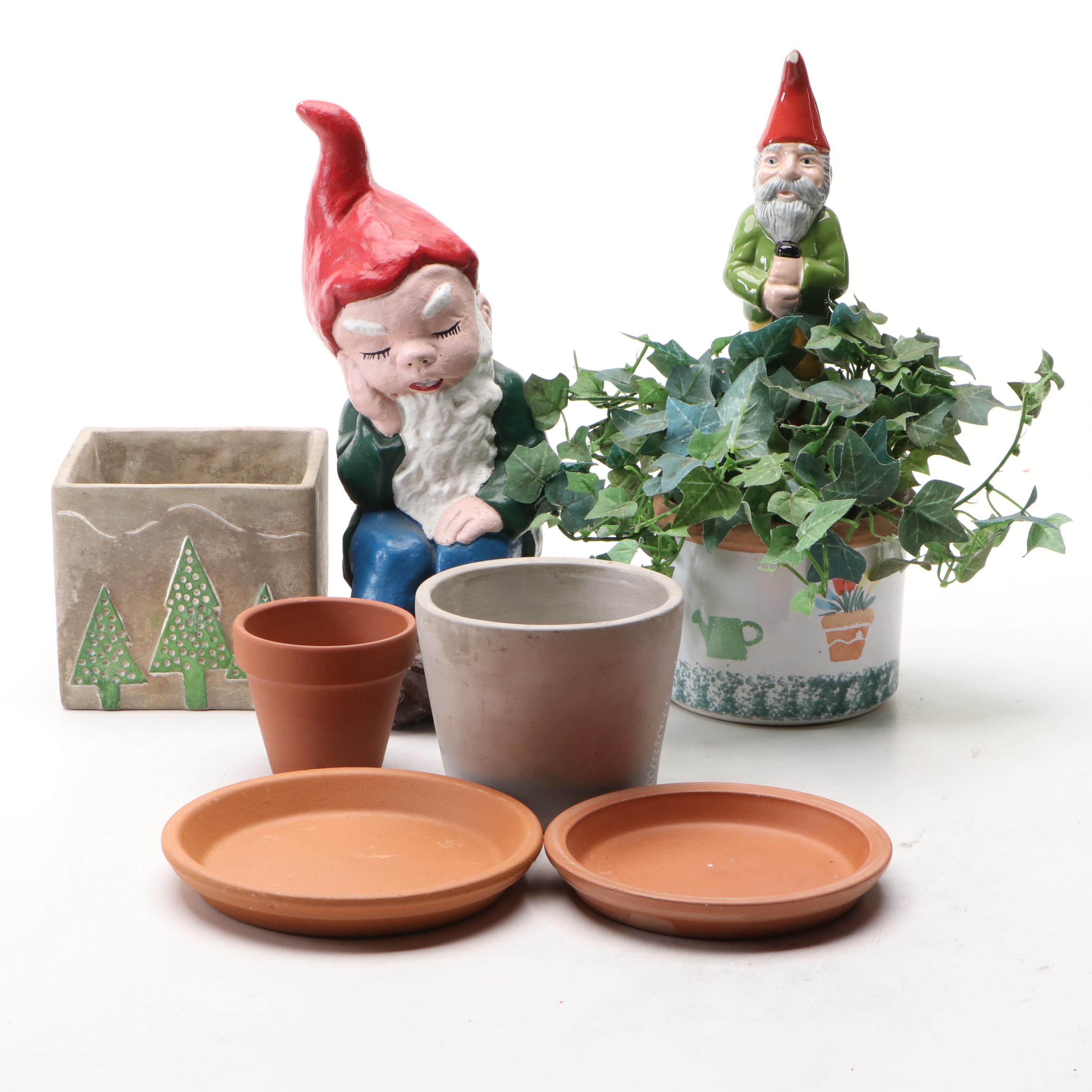 Gnome, Christmas Tree and Other Ceramic Planters with Figurine