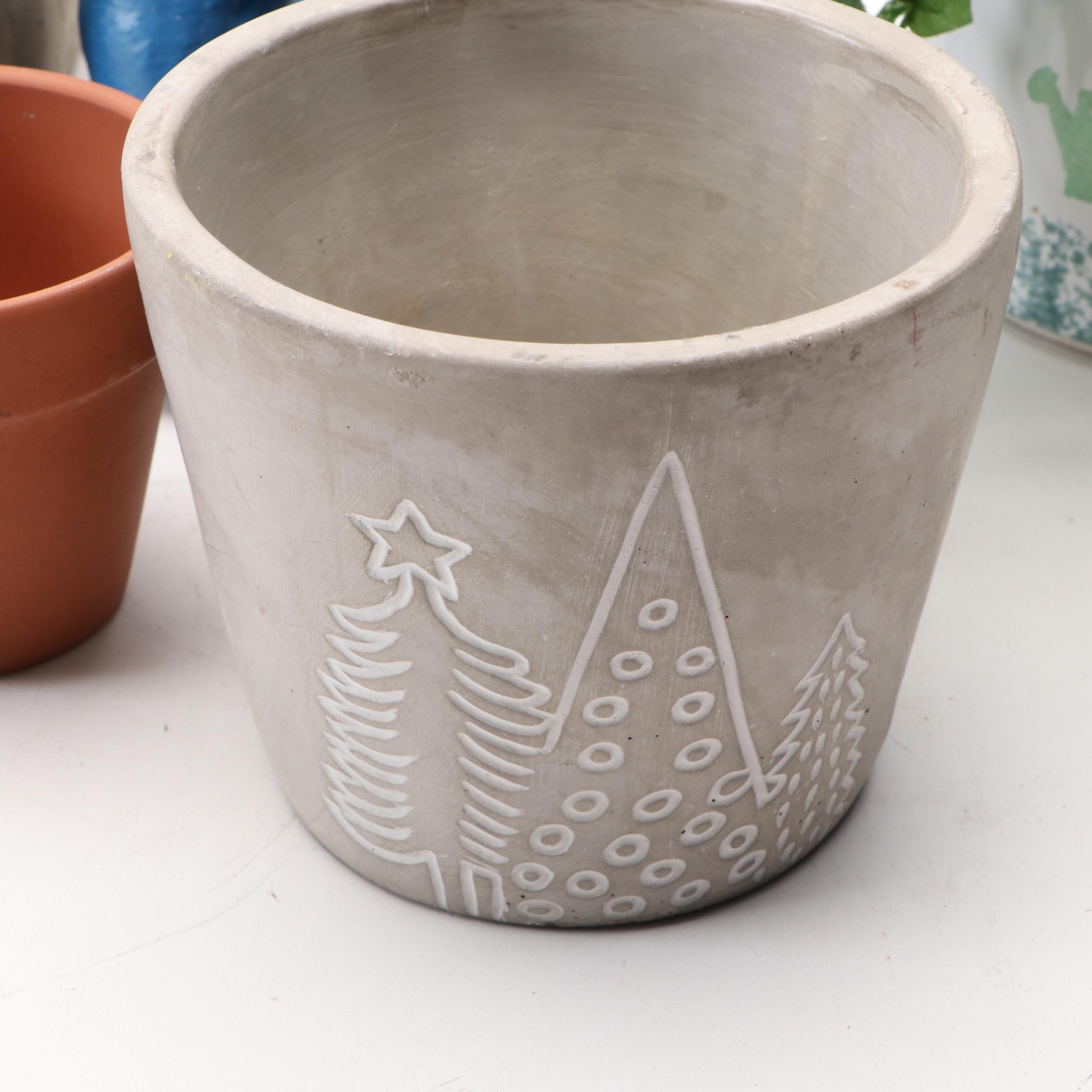 Gnome, Christmas Tree and Other Ceramic Planters with Figurine