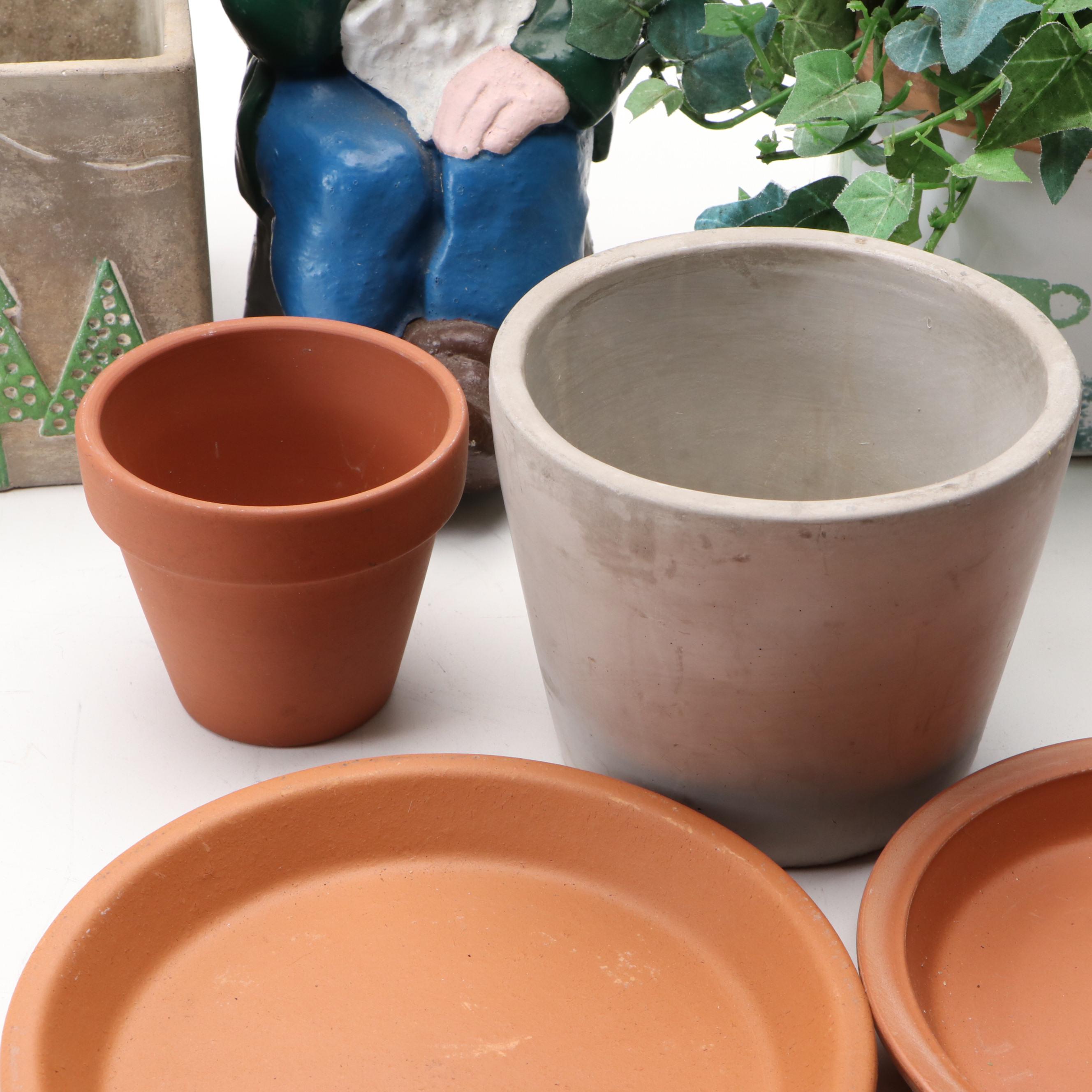 Gnome, Christmas Tree and Other Ceramic Planters with Figurine