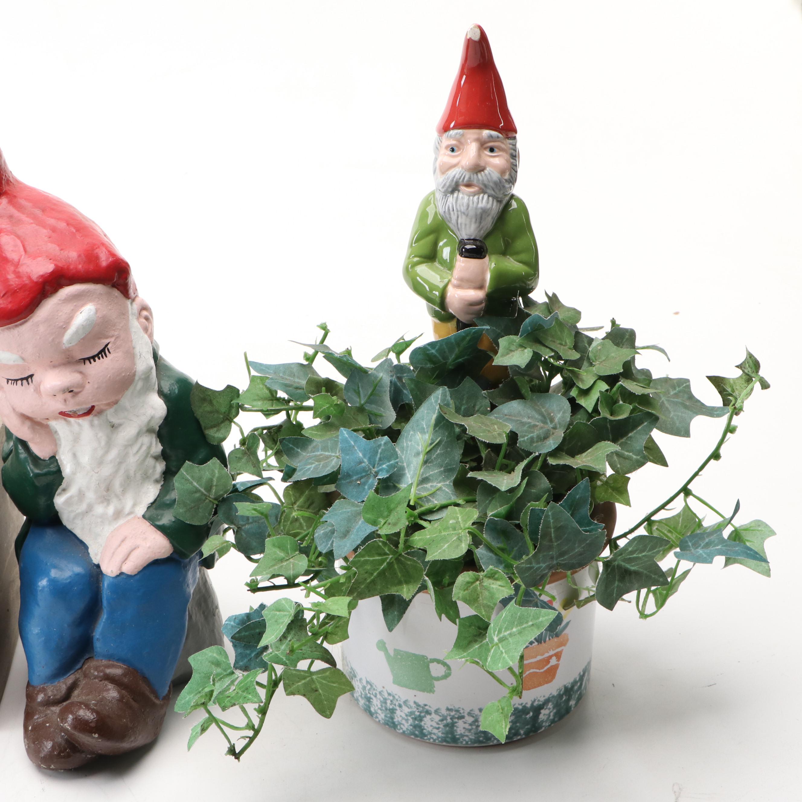 Gnome, Christmas Tree and Other Ceramic Planters with Figurine