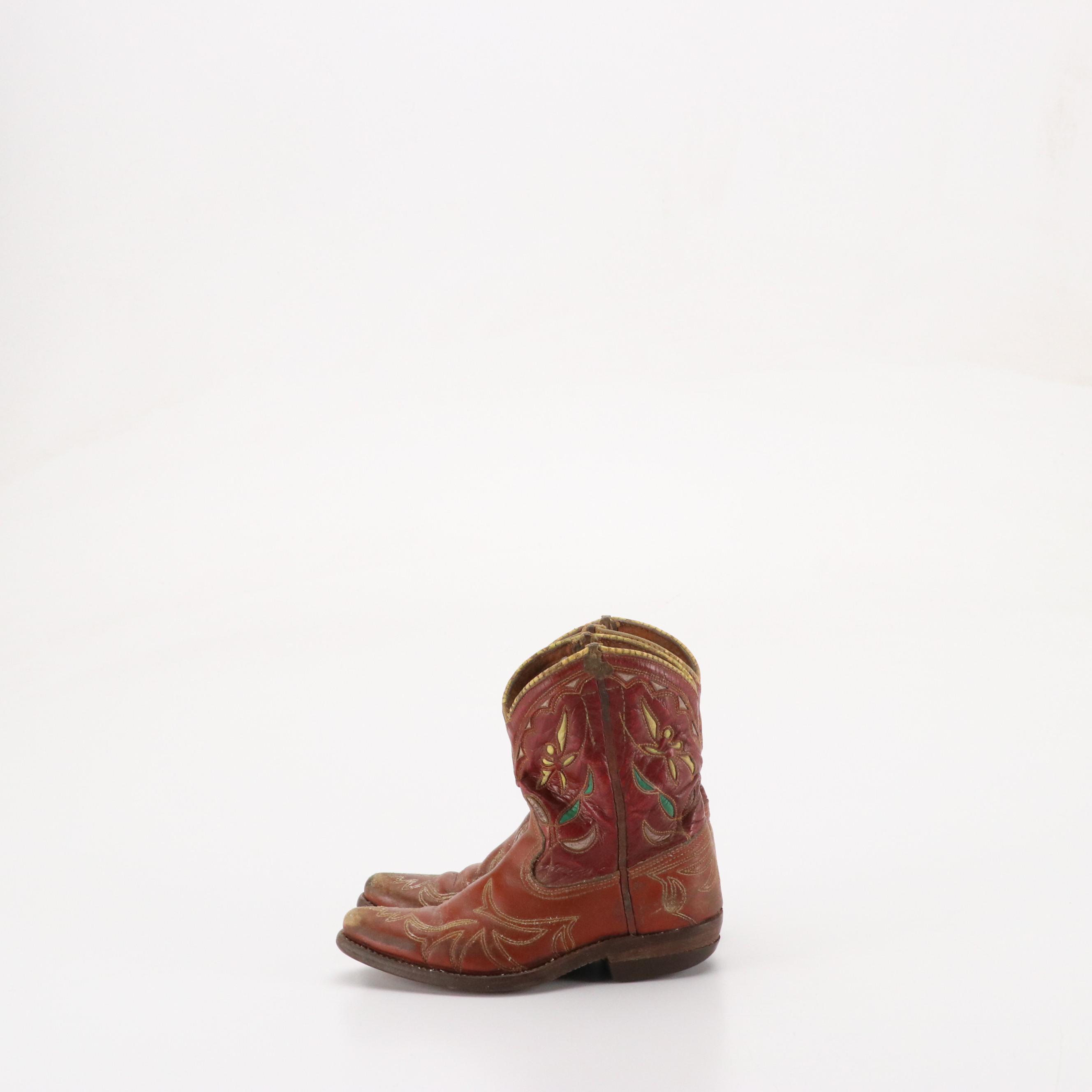 Children's Vintage Leather Western Boots with Infant Moccasin Slippers