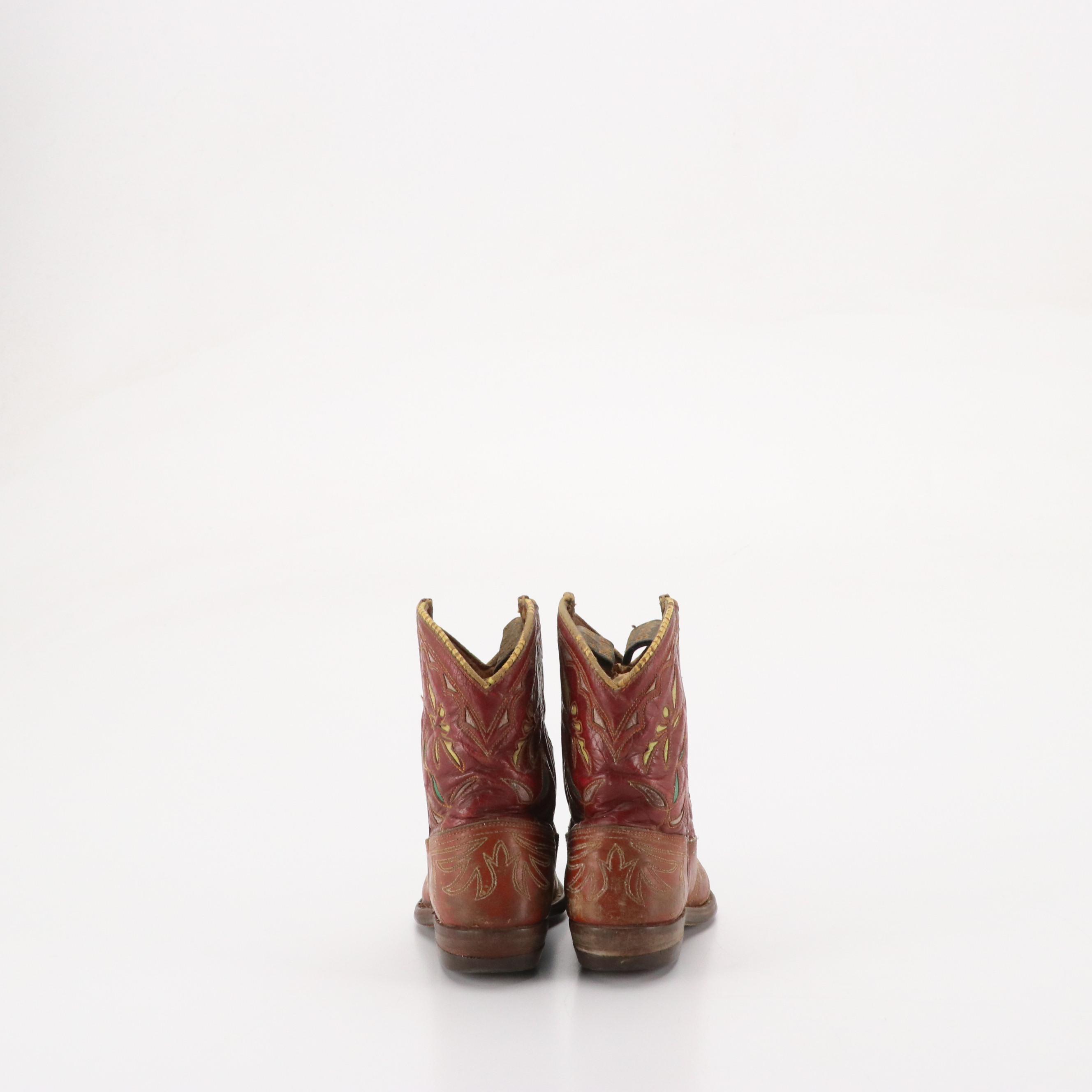 Children's Vintage Leather Western Boots with Infant Moccasin Slippers