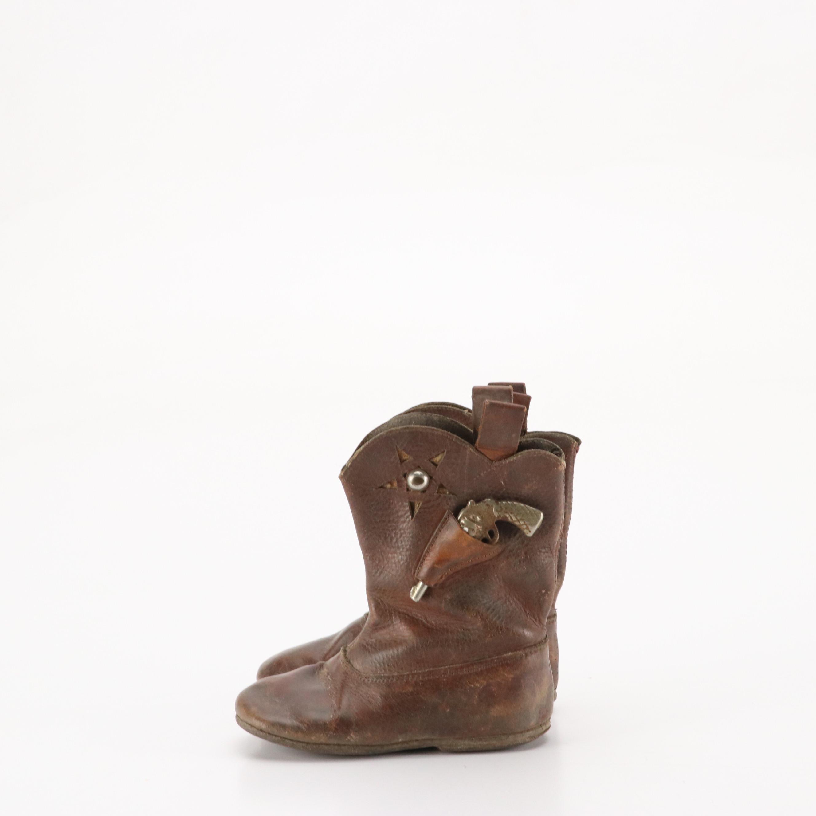 Children's Vintage Leather Western Boots with Infant Moccasin Slippers