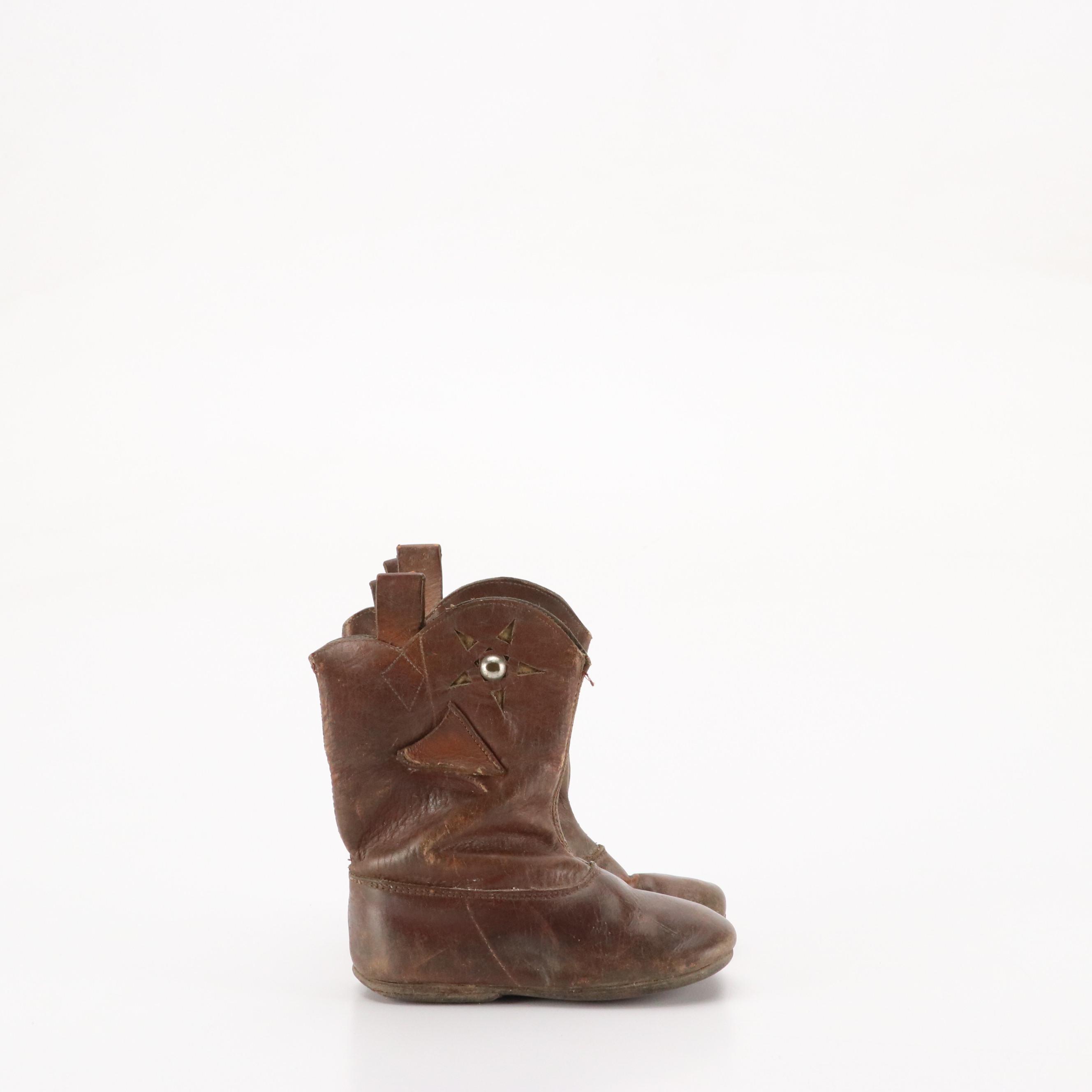 Children's Vintage Leather Western Boots with Infant Moccasin Slippers