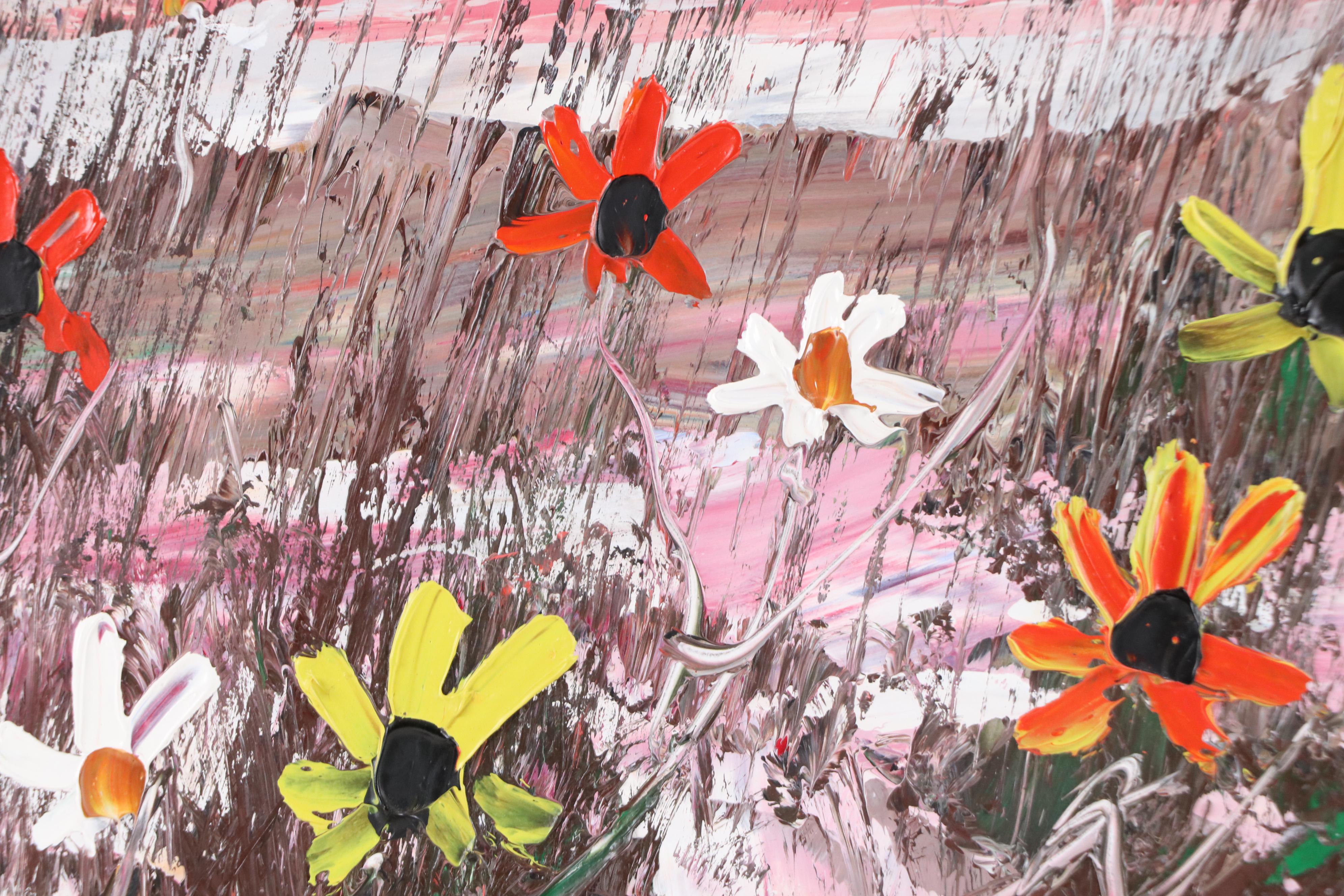 Morris Katz Floral Landscape Acrylic Painting, 1973