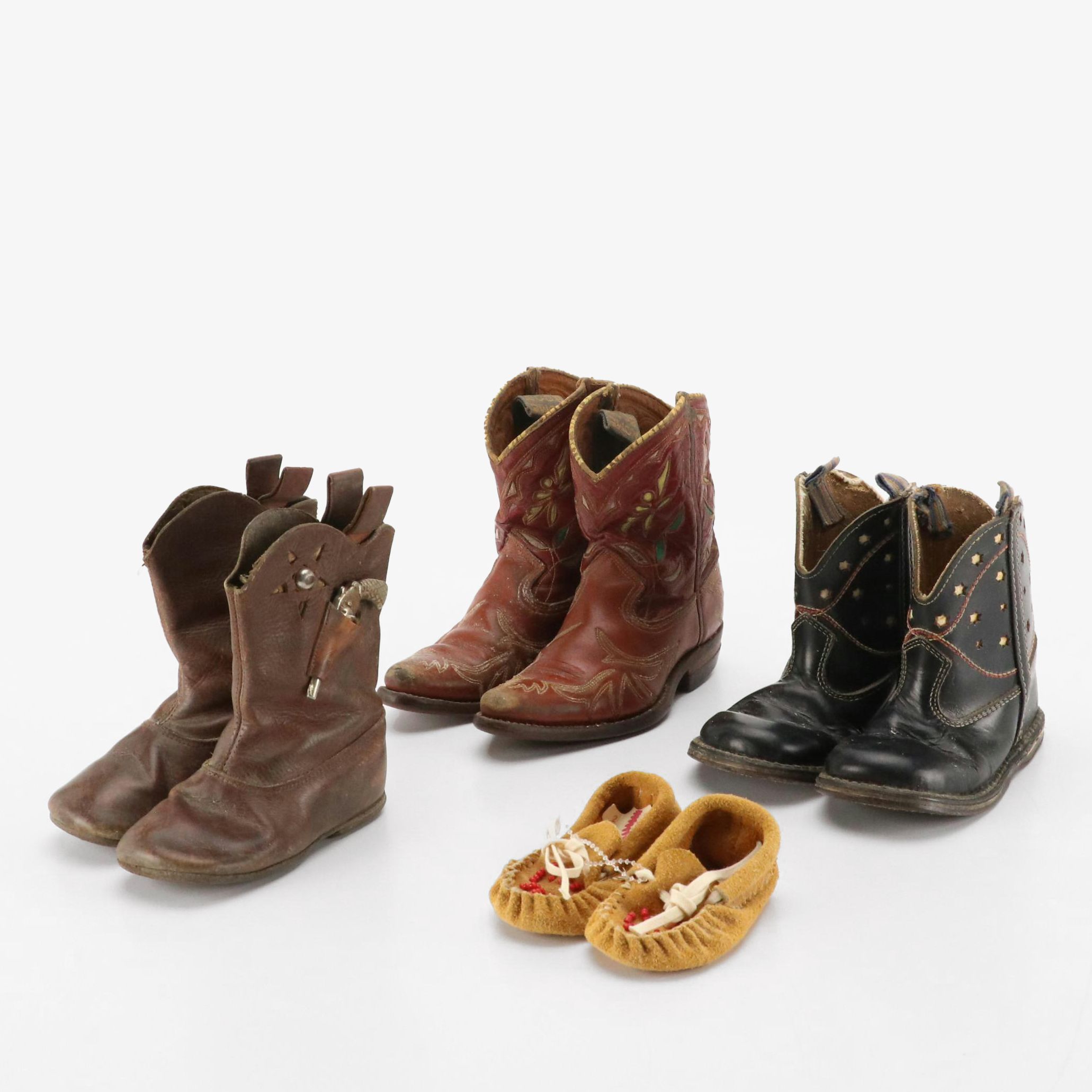 Children's Vintage Leather Western Boots with Infant Moccasin Slippers