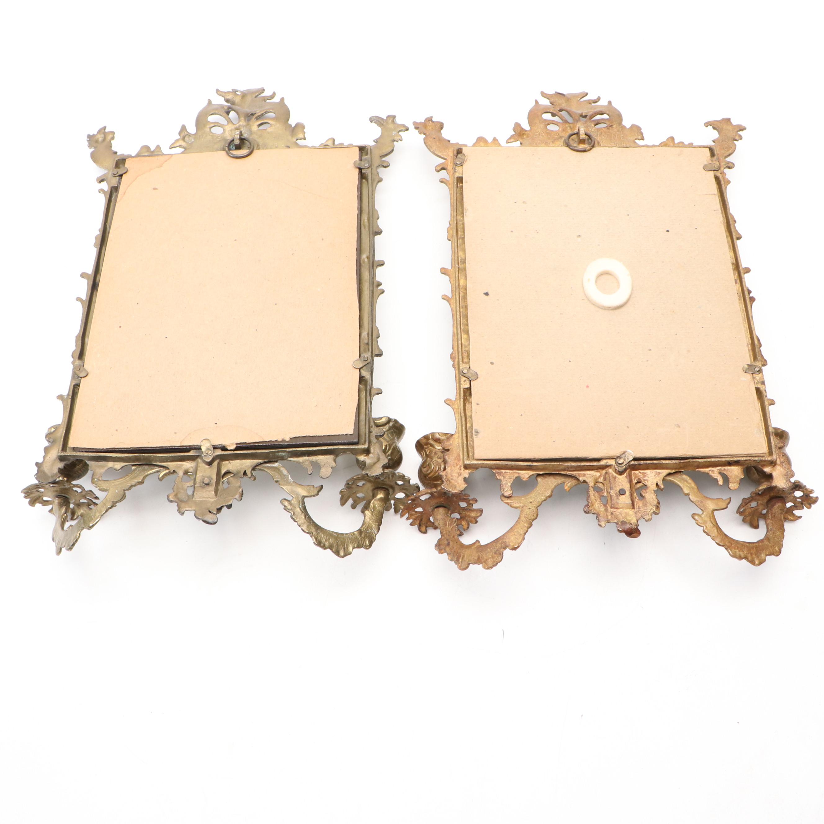 Pair of Louis XIV Style Brass Framed Mirrored Wall Candle Sconces
