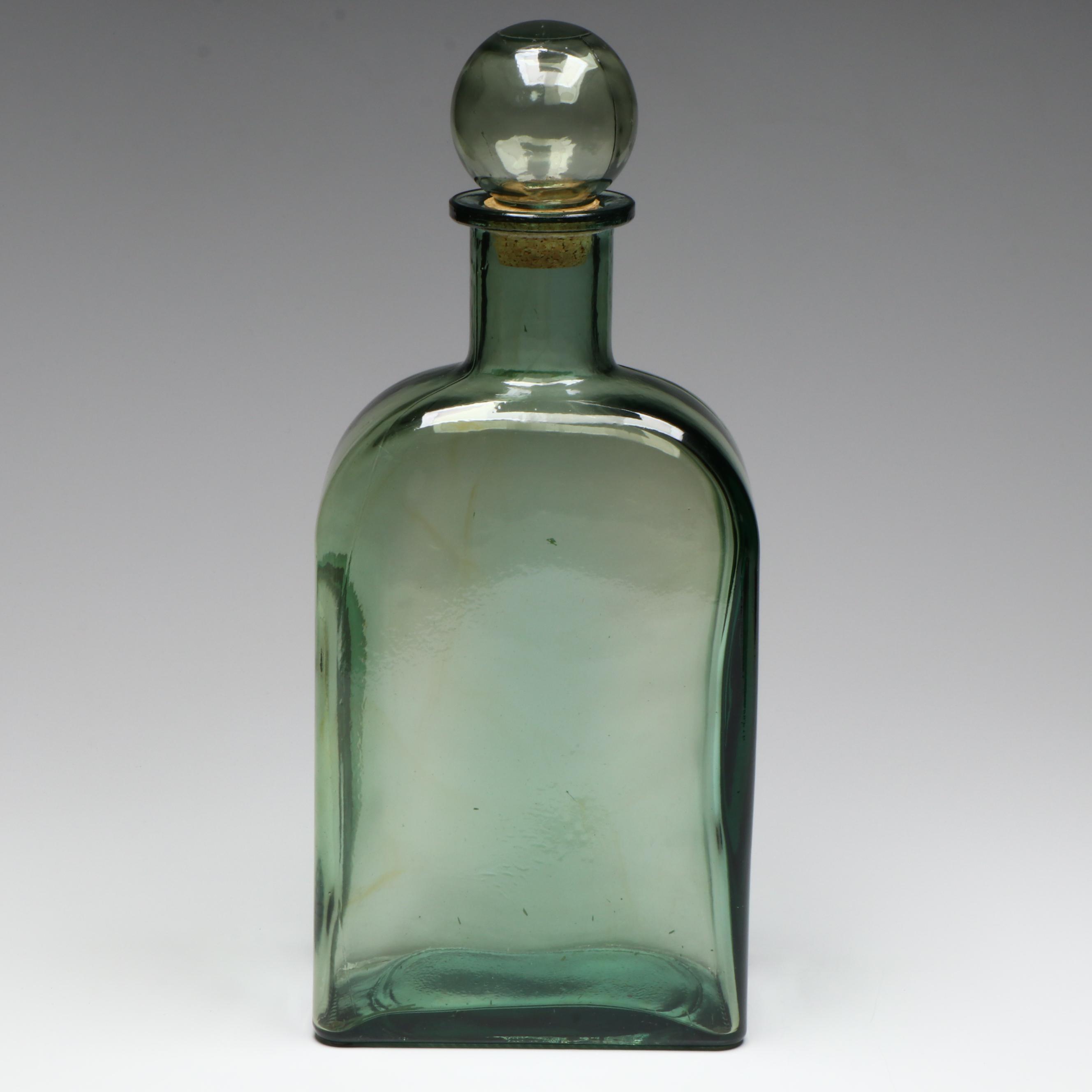 Sea Green Glass Decanter with Decorative Orbs