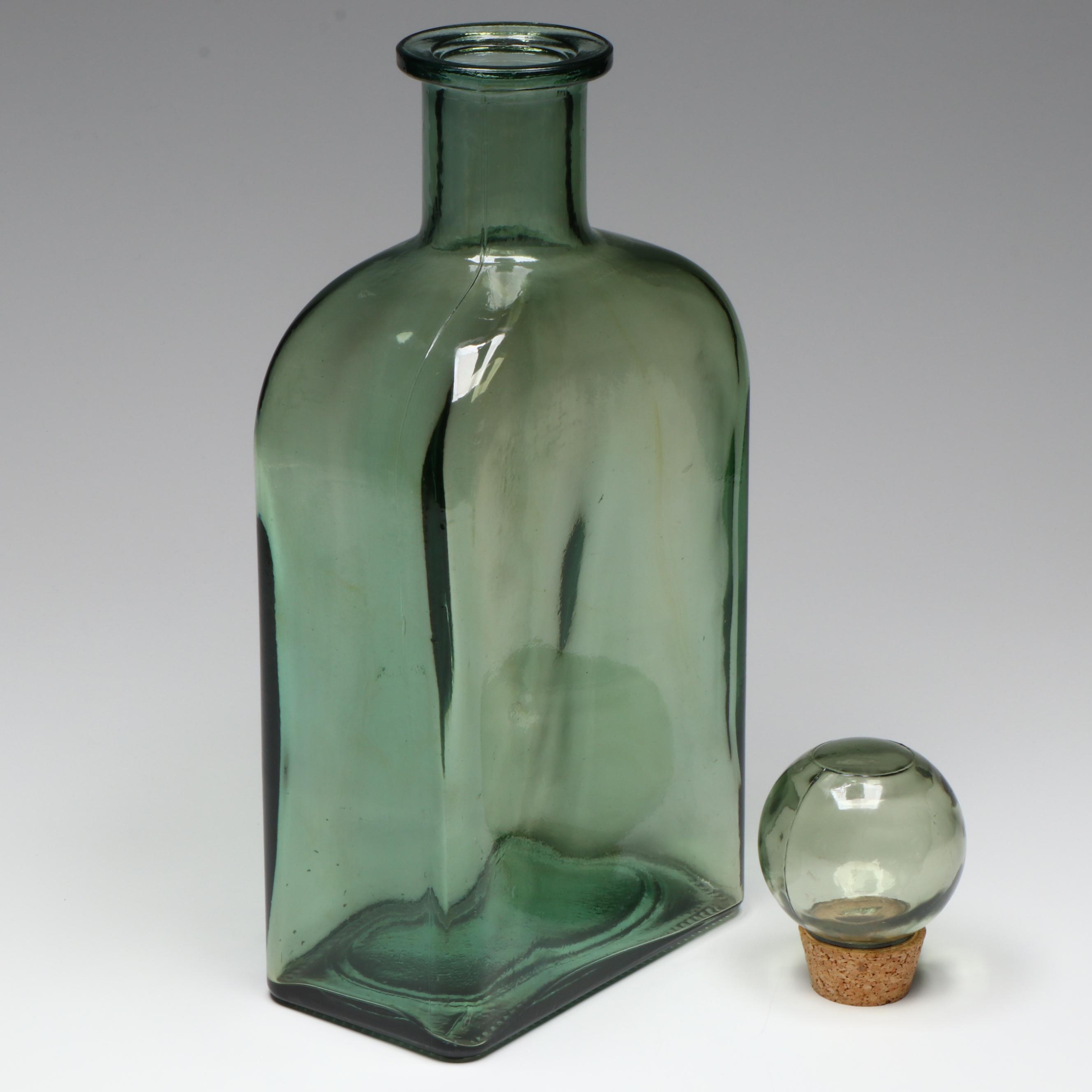 Sea Green Glass Decanter with Decorative Orbs