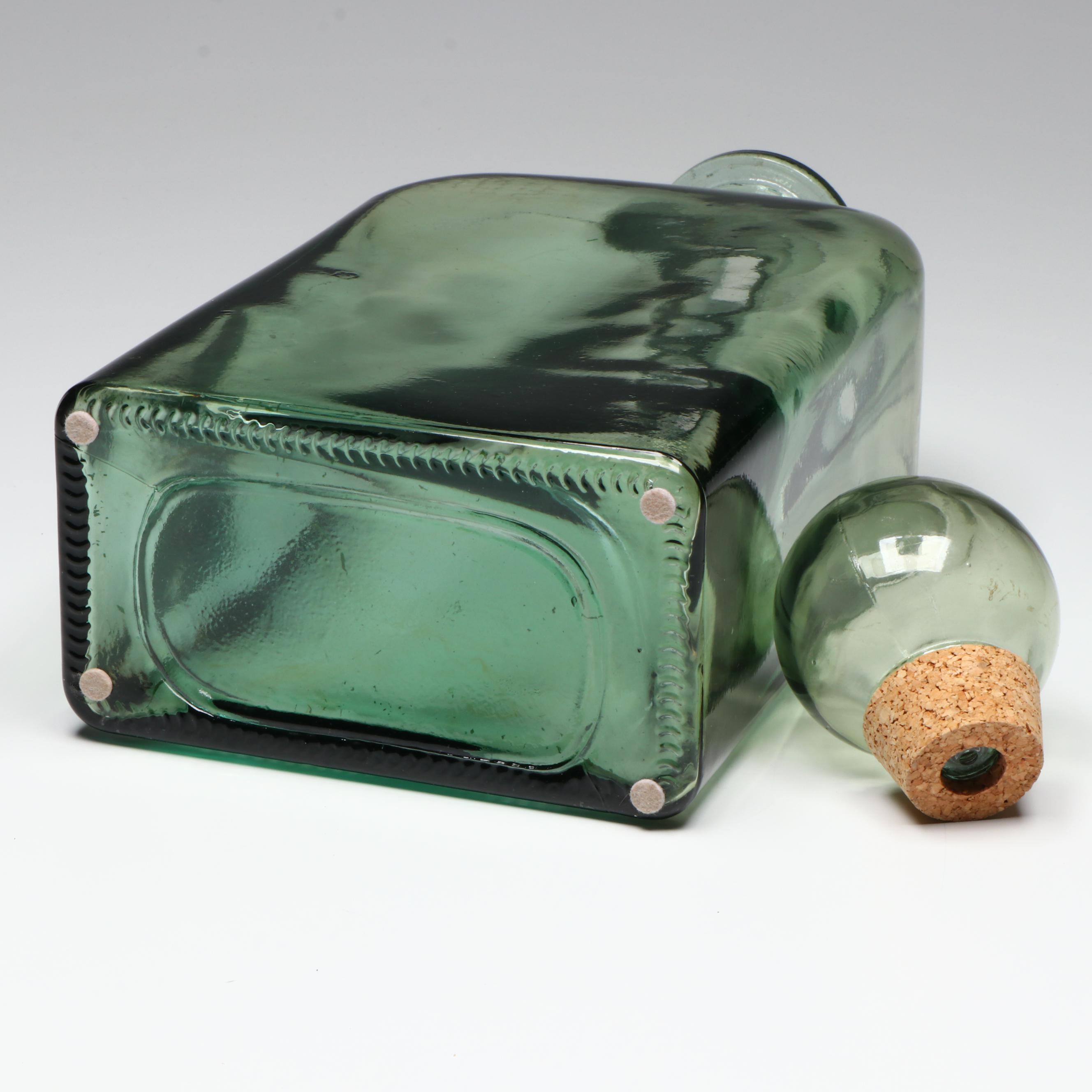 Sea Green Glass Decanter with Decorative Orbs