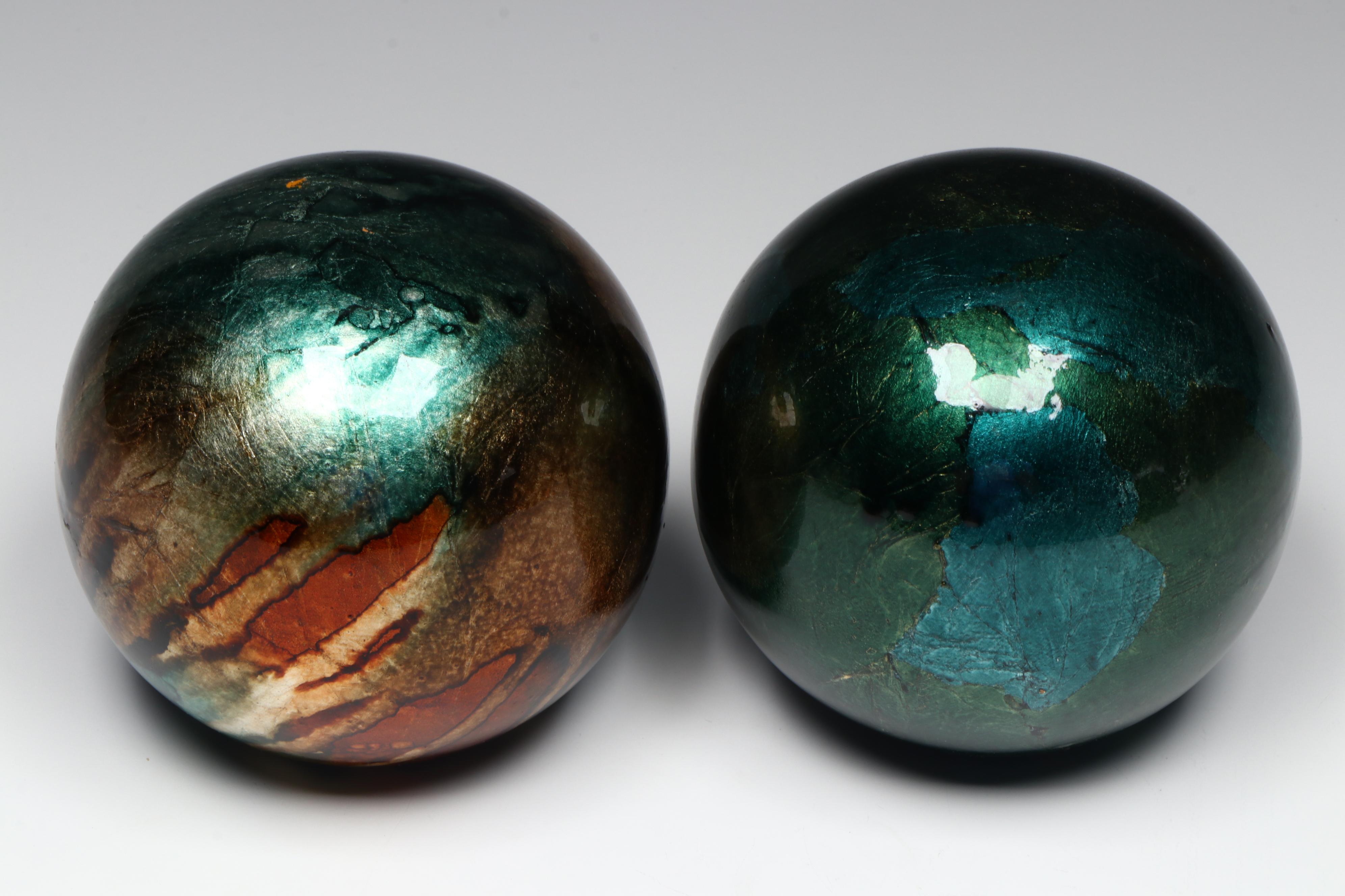 Sea Green Glass Decanter with Decorative Orbs