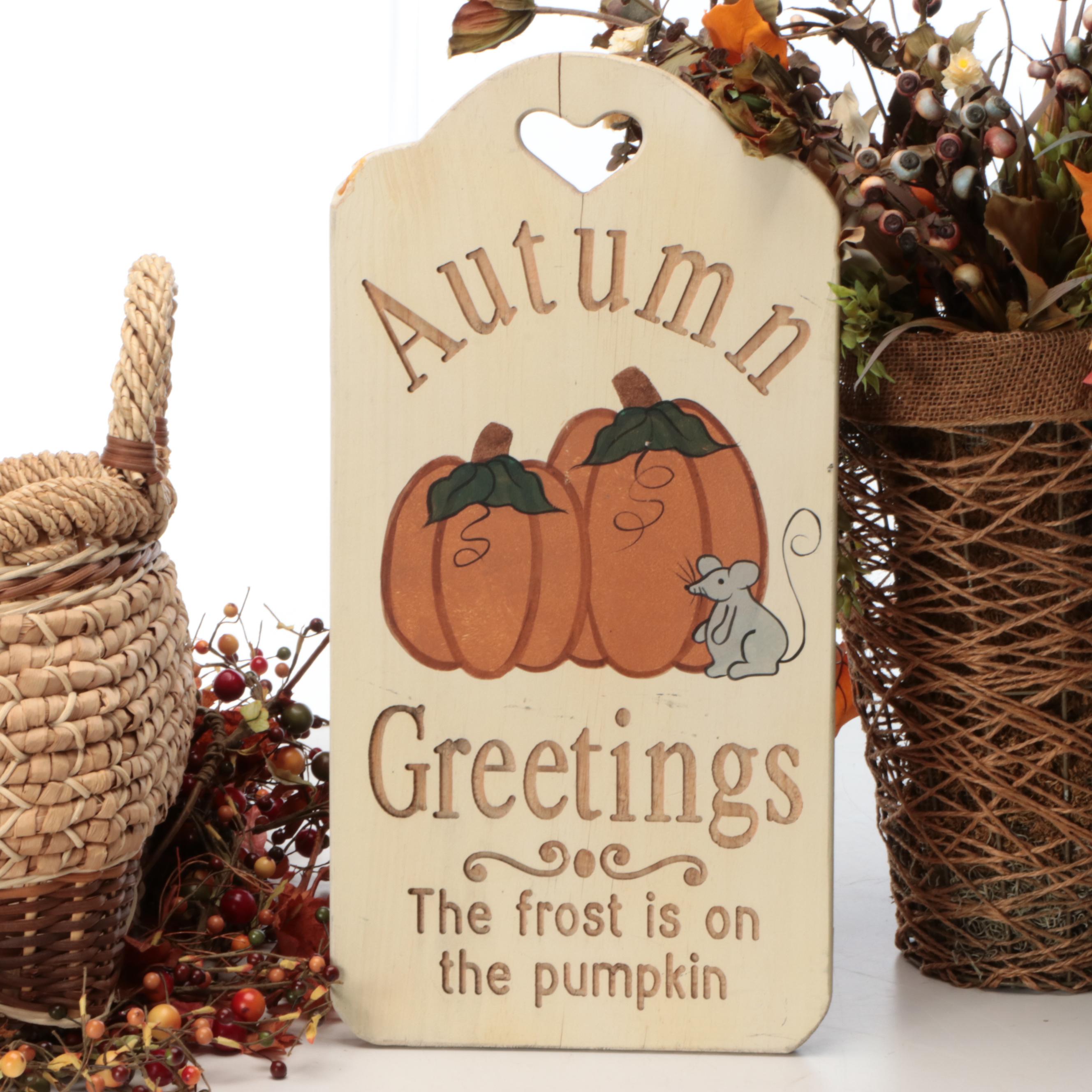 Artificial Autumn Wreath, Bouquet, Basket and Board