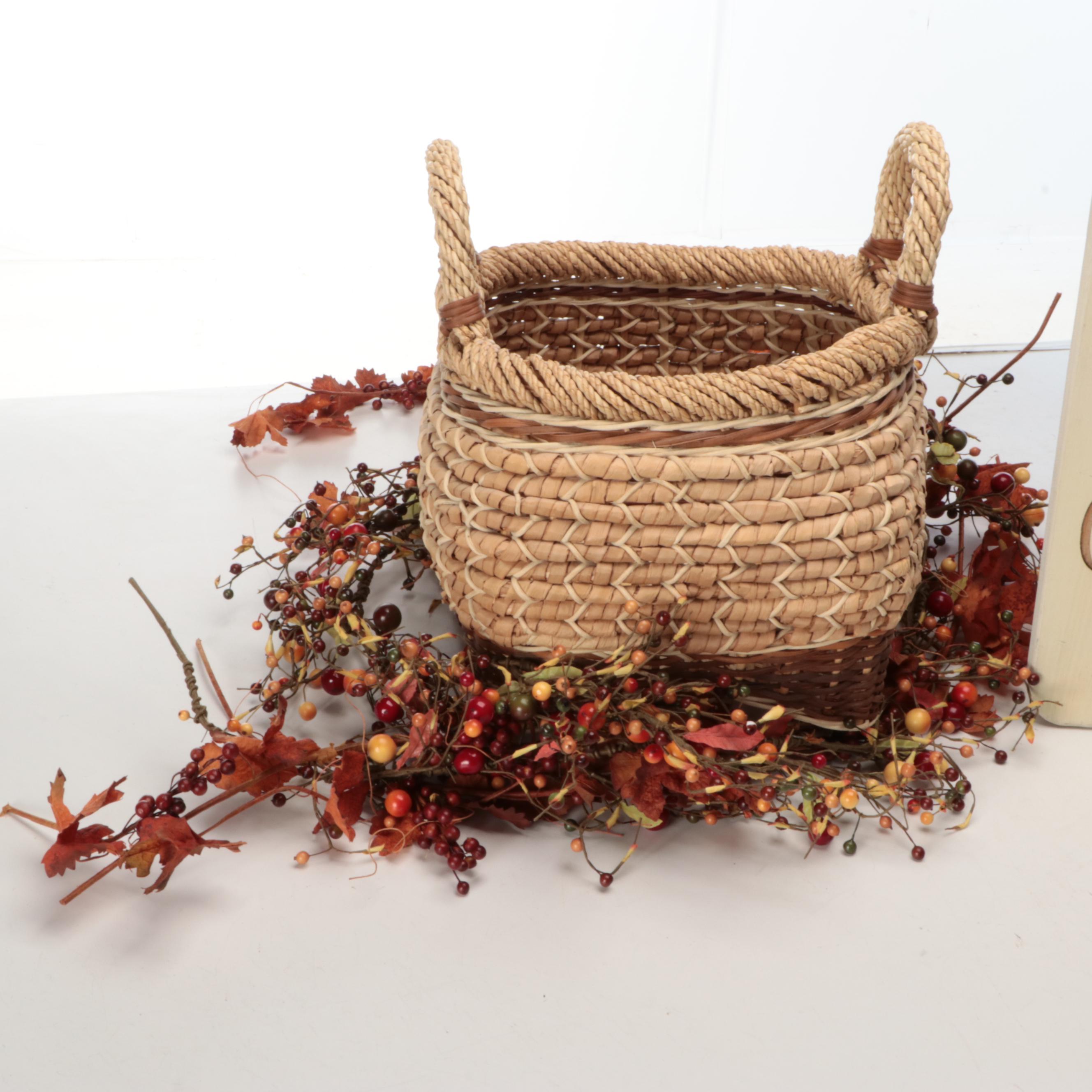 Artificial Autumn Wreath, Bouquet, Basket and Board