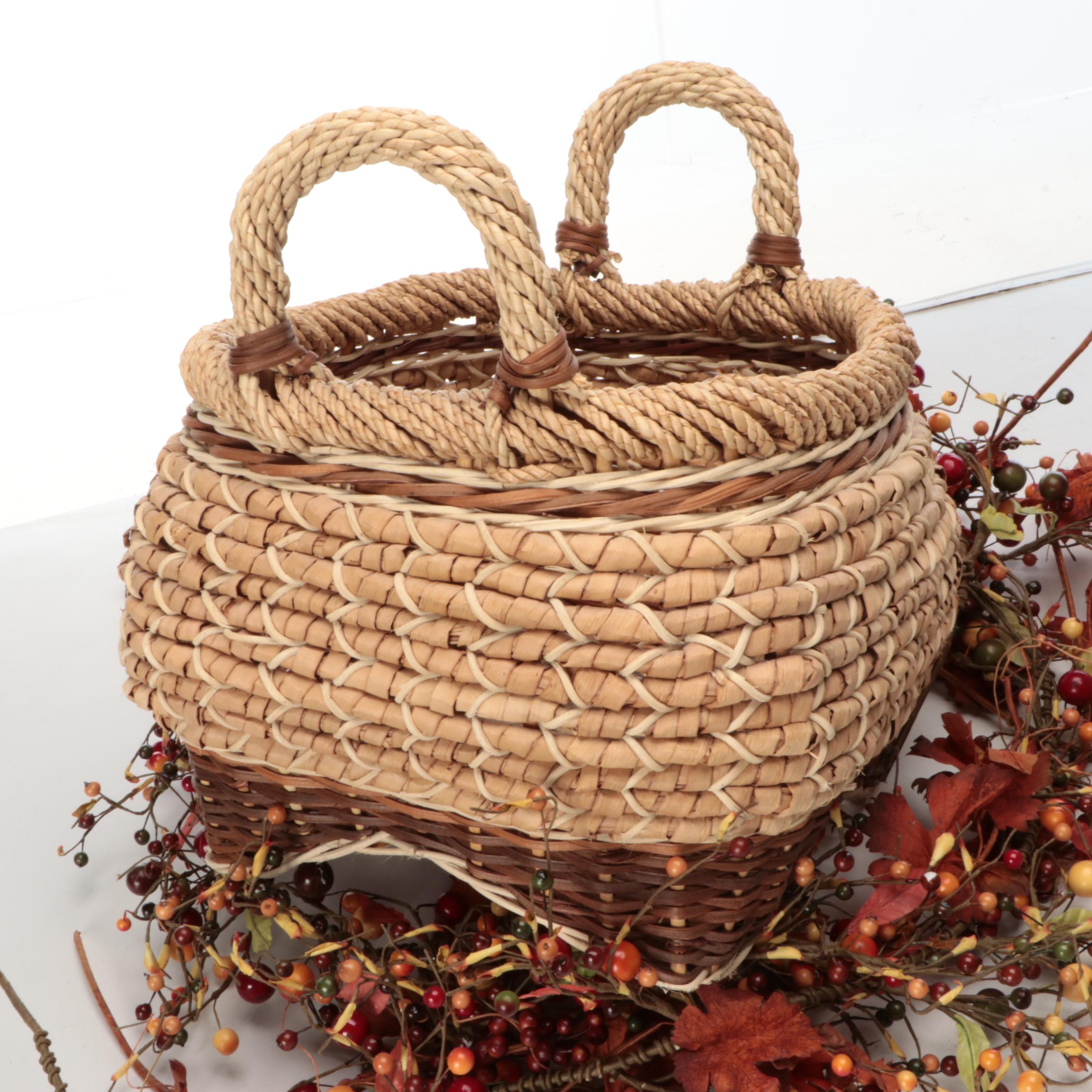 Artificial Autumn Wreath, Bouquet, Basket and Board