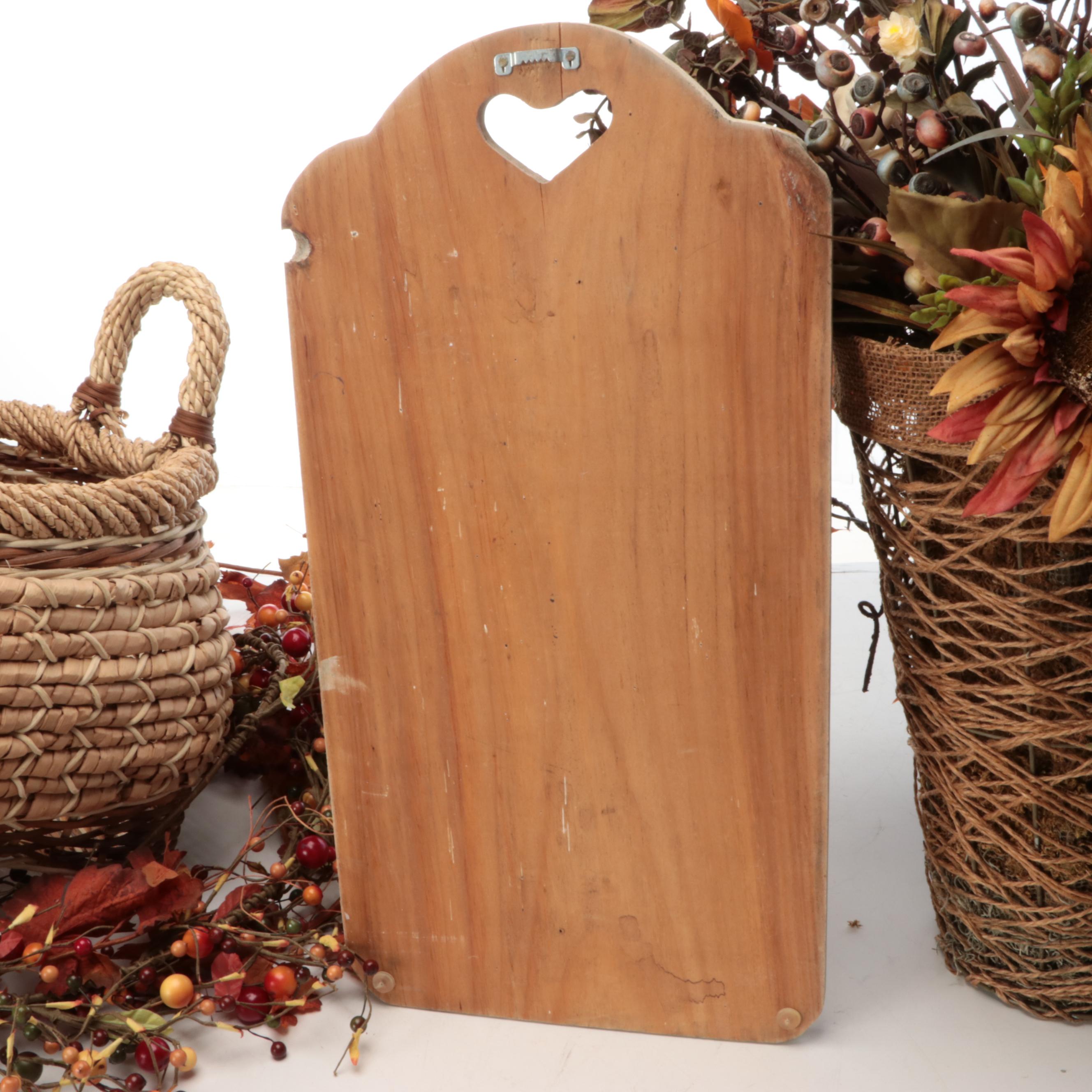 Artificial Autumn Wreath, Bouquet, Basket and Board