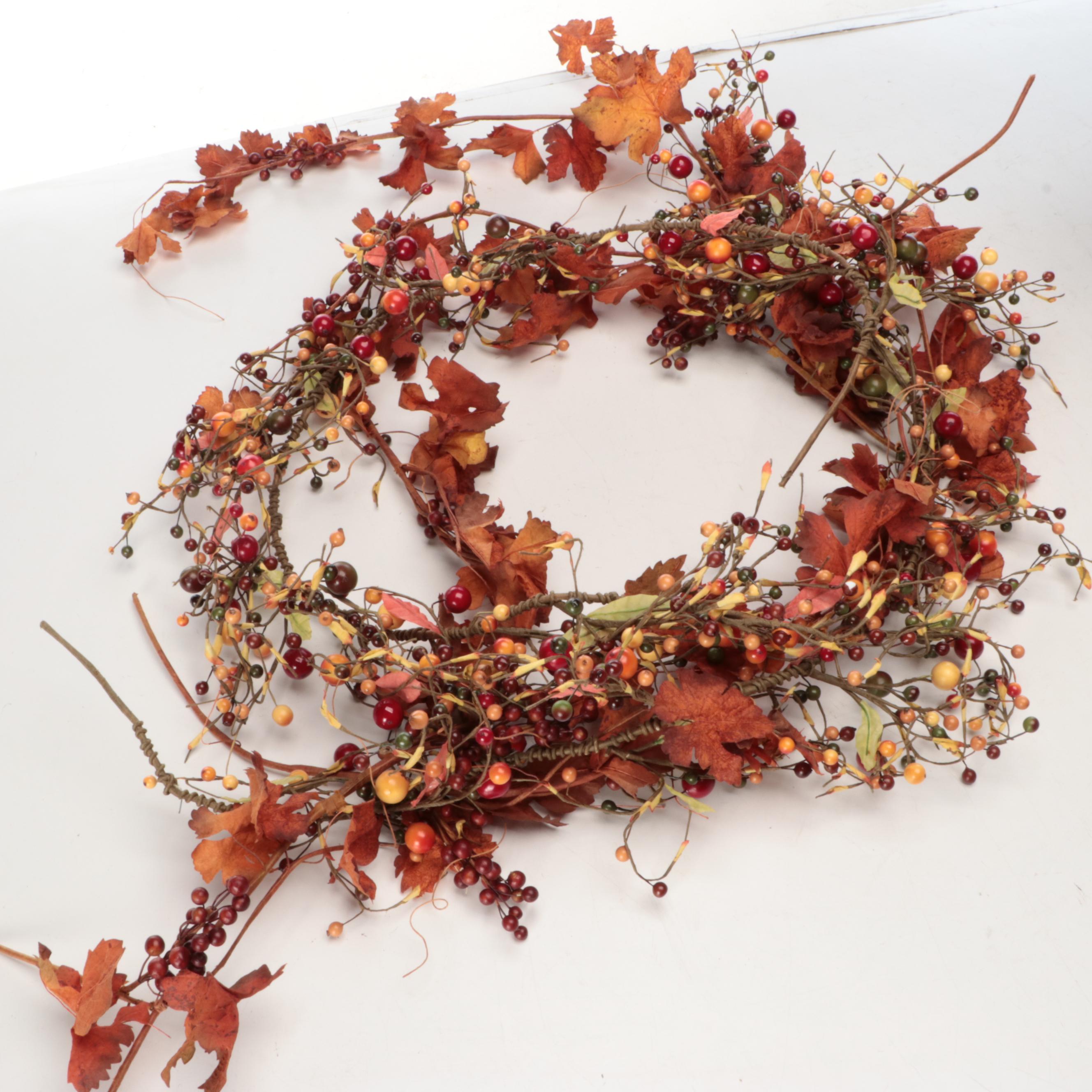 Artificial Autumn Wreath, Bouquet, Basket and Board