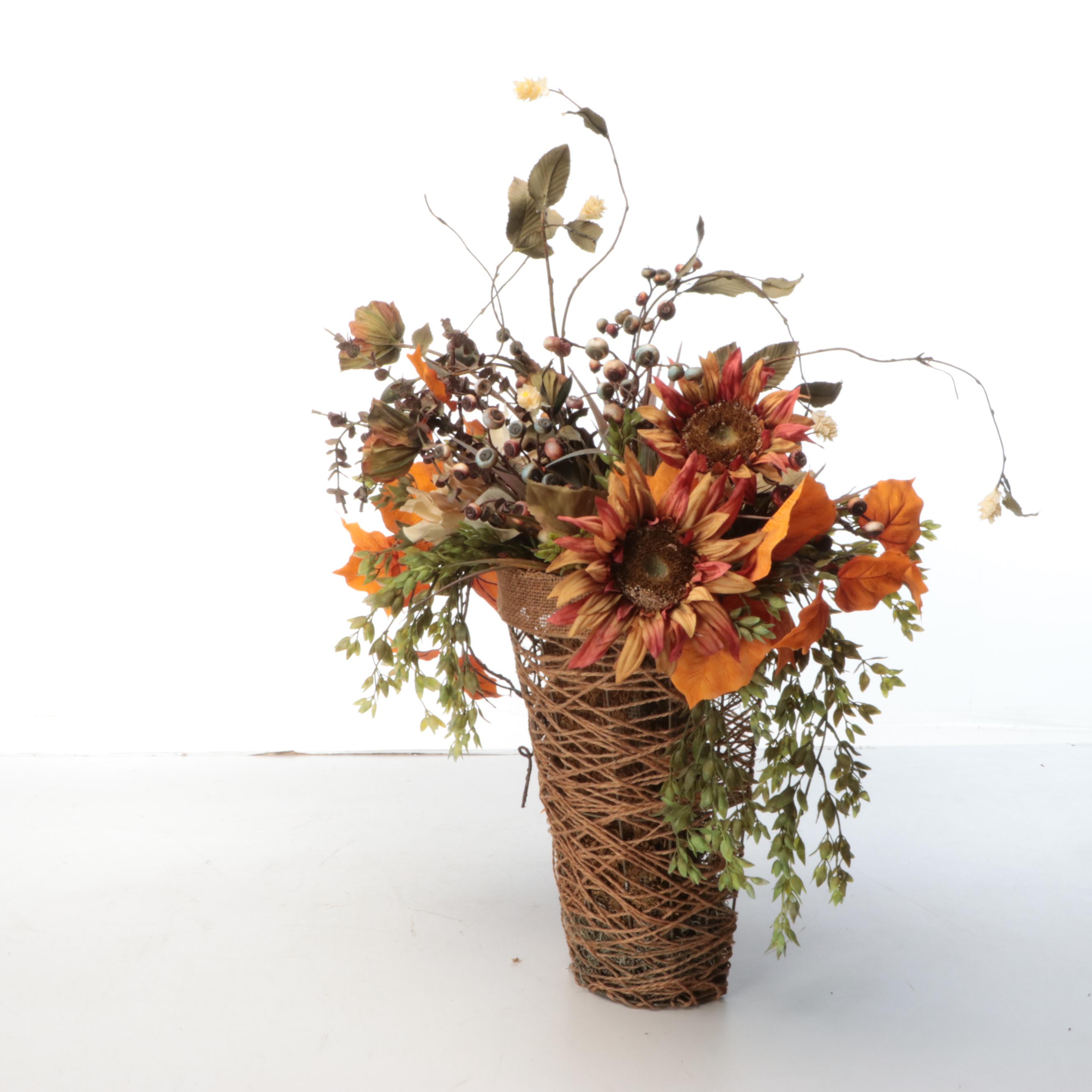 Artificial Autumn Wreath, Bouquet, Basket and Board
