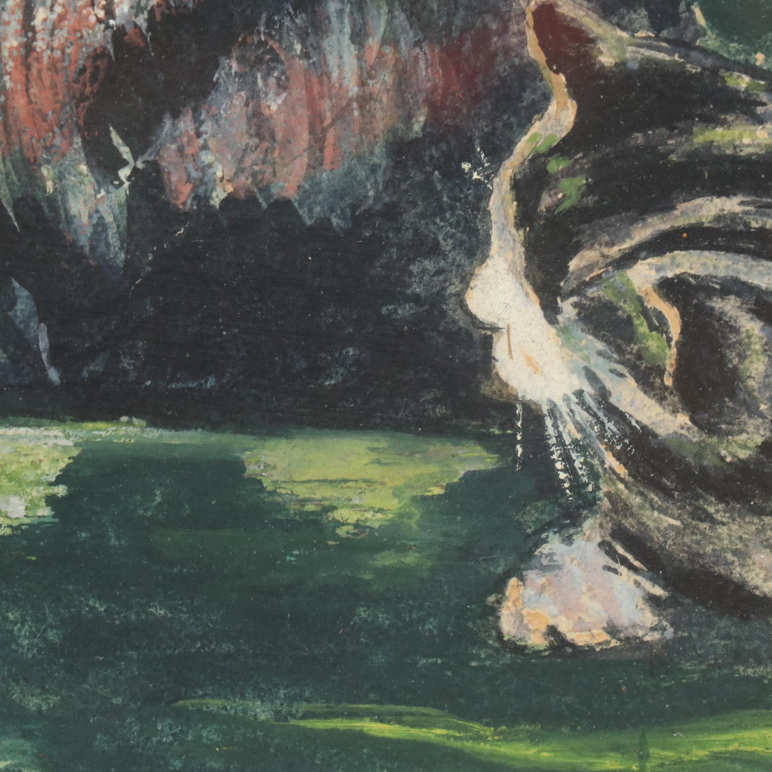 Gouache Painting of Cats in a Study