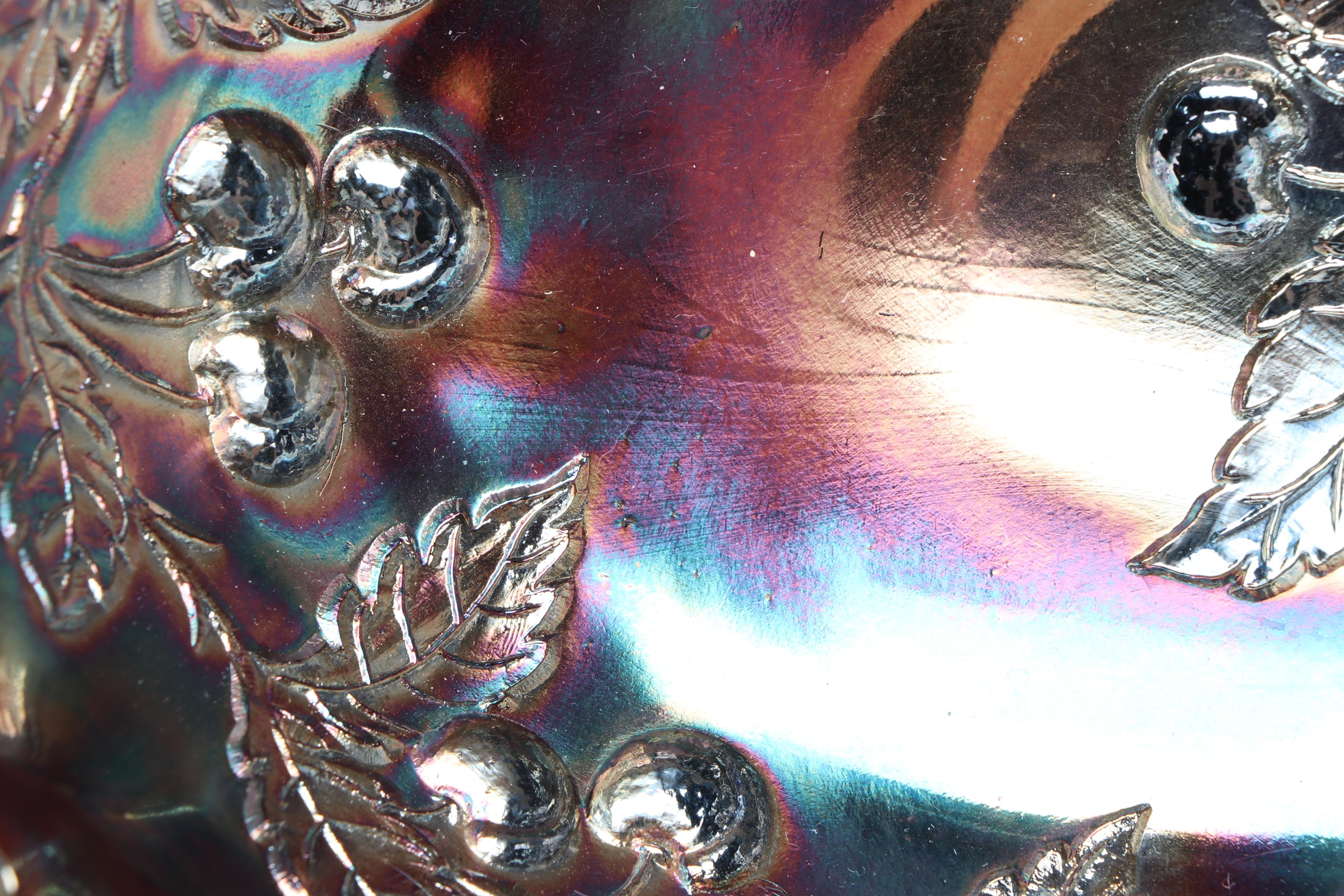 Dugan "Wreathed Cherry" Cobalt Carnival Glass Berry Bowl Set