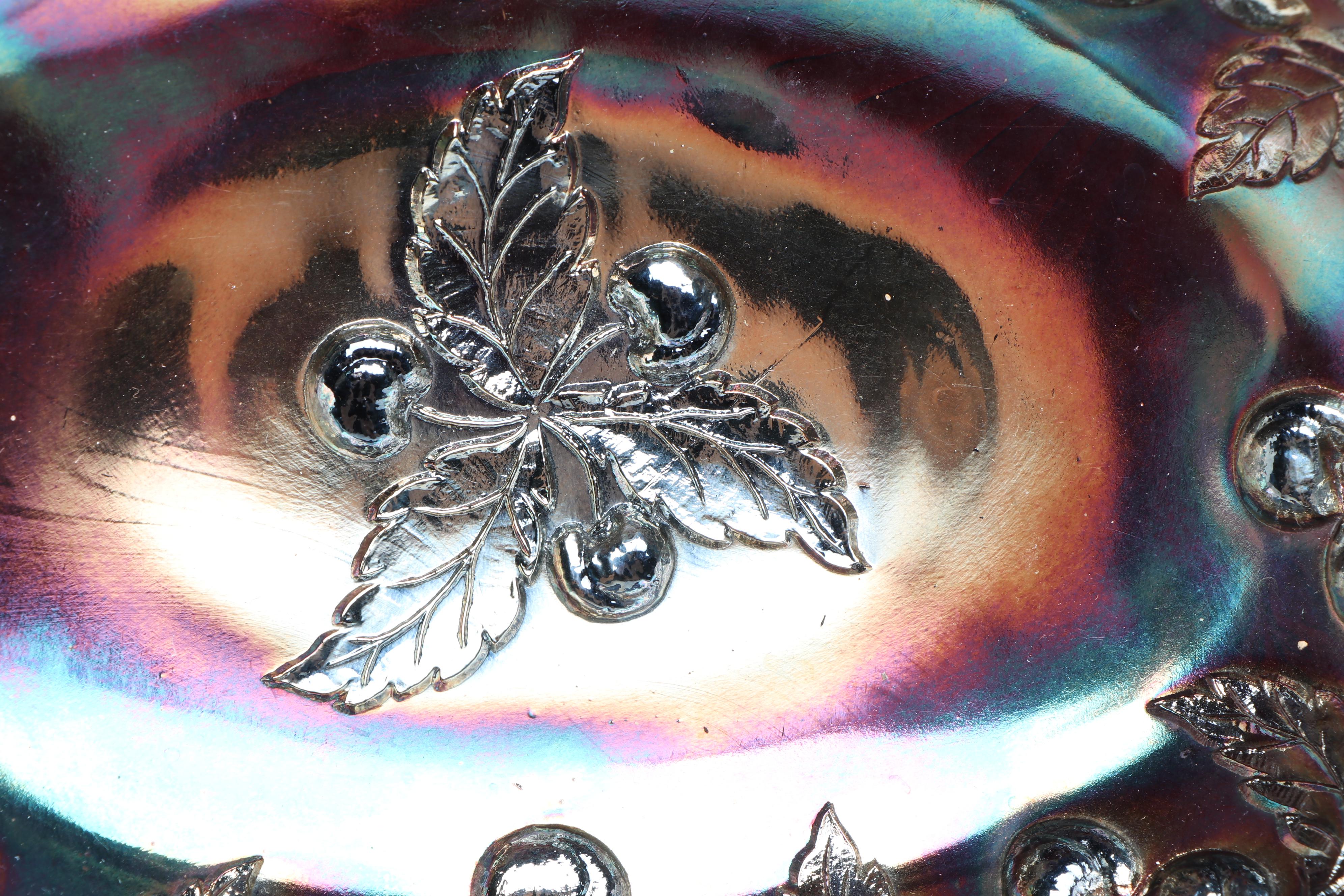 Dugan "Wreathed Cherry" Cobalt Carnival Glass Berry Bowl Set