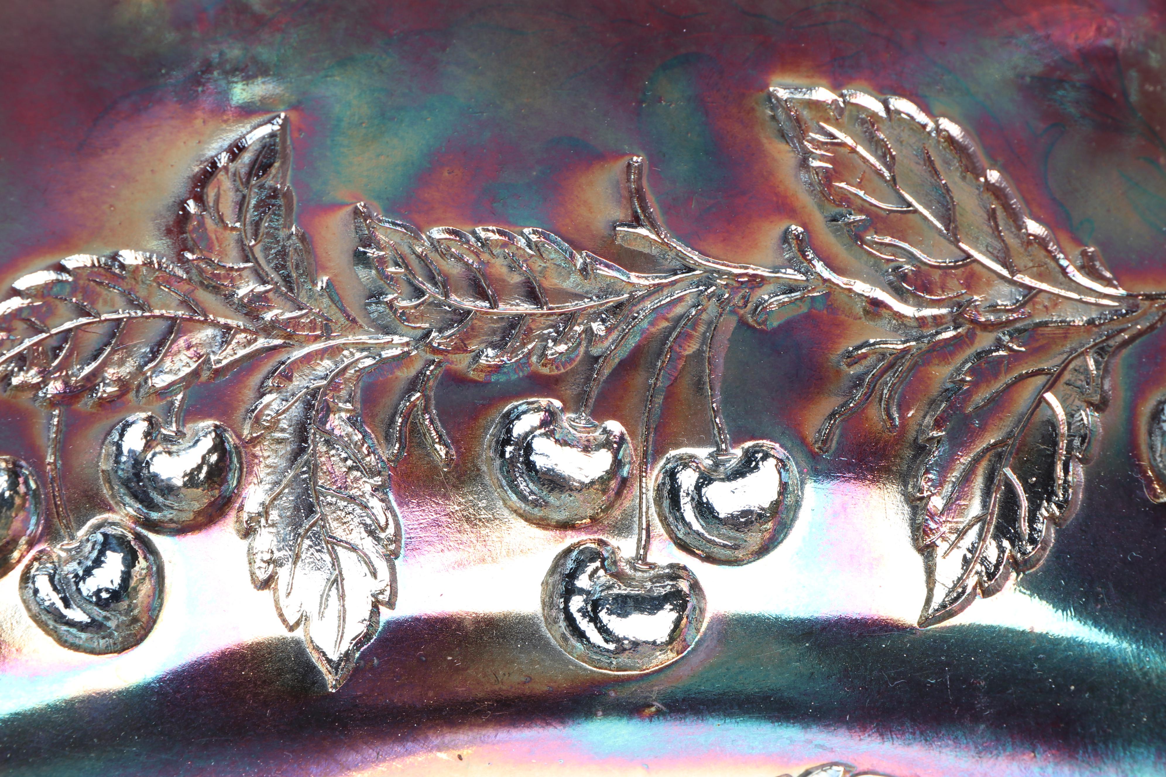 Dugan "Wreathed Cherry" Cobalt Carnival Glass Berry Bowl Set