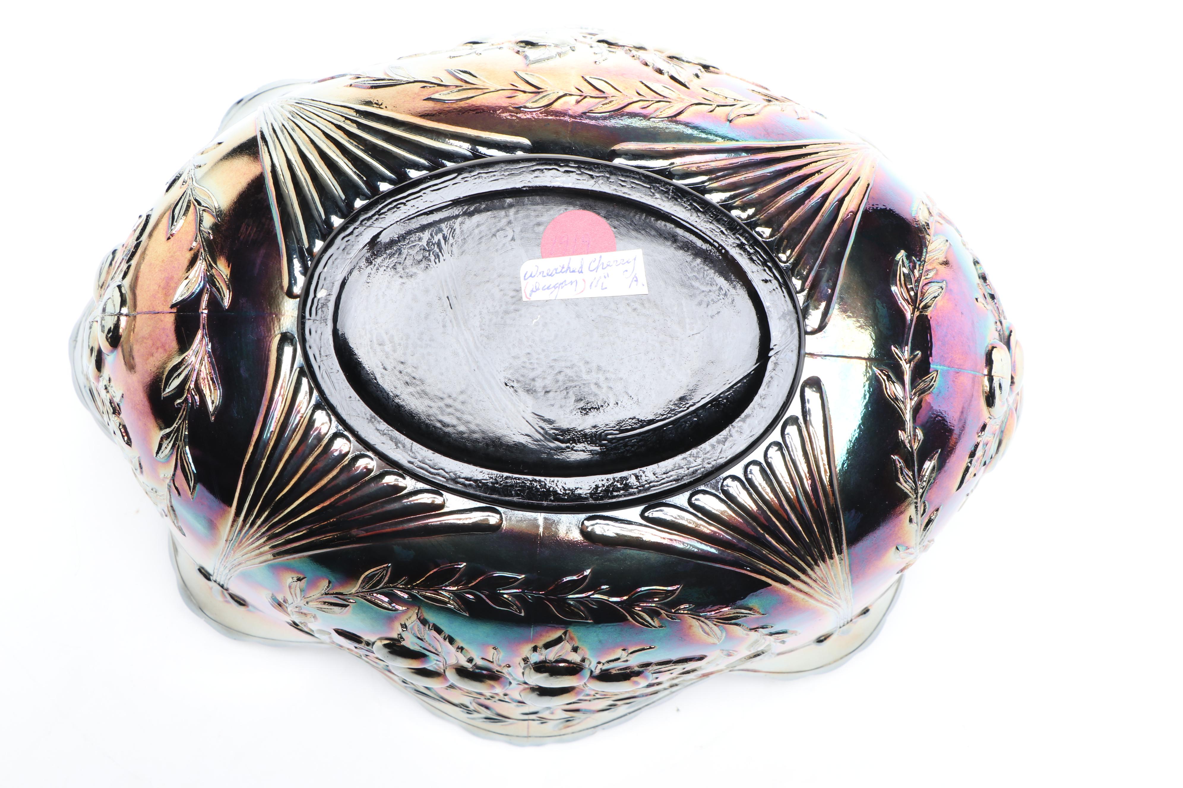 Dugan "Wreathed Cherry" Cobalt Carnival Glass Berry Bowl Set