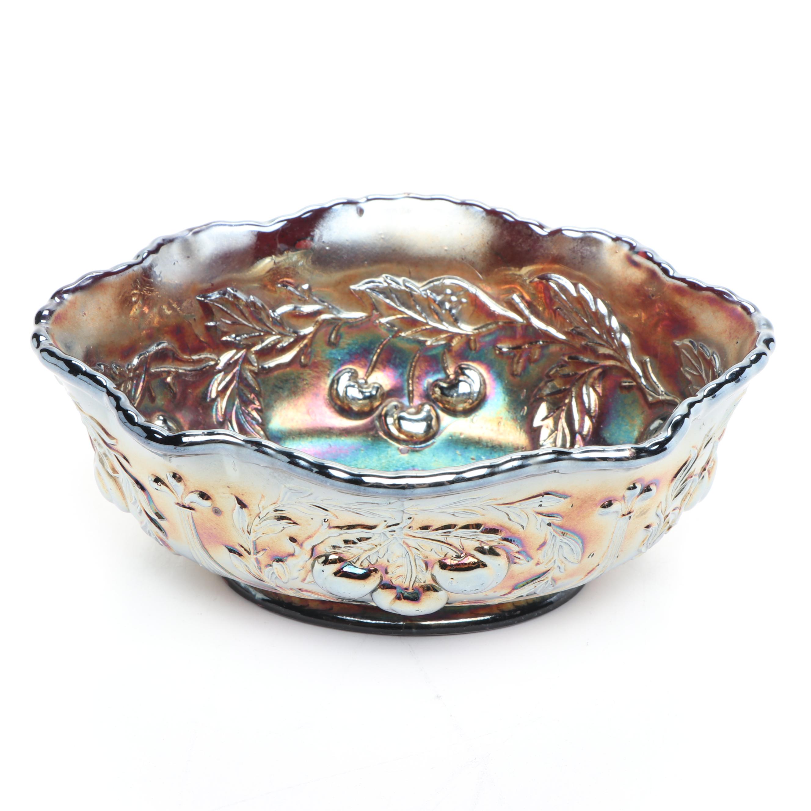 Dugan "Wreathed Cherry" Cobalt Carnival Glass Berry Bowl Set