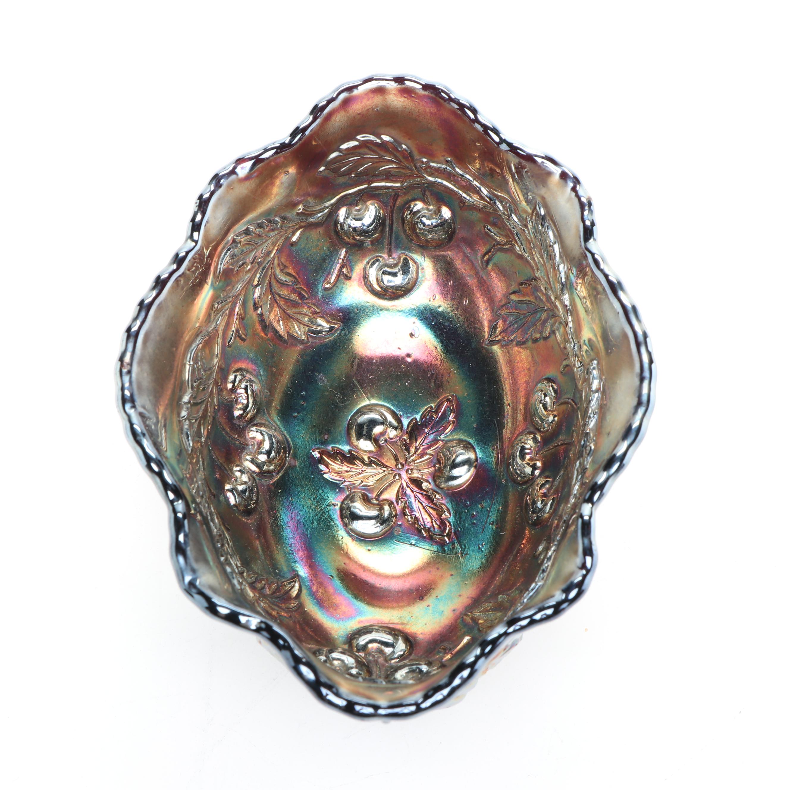 Dugan "Wreathed Cherry" Cobalt Carnival Glass Berry Bowl Set