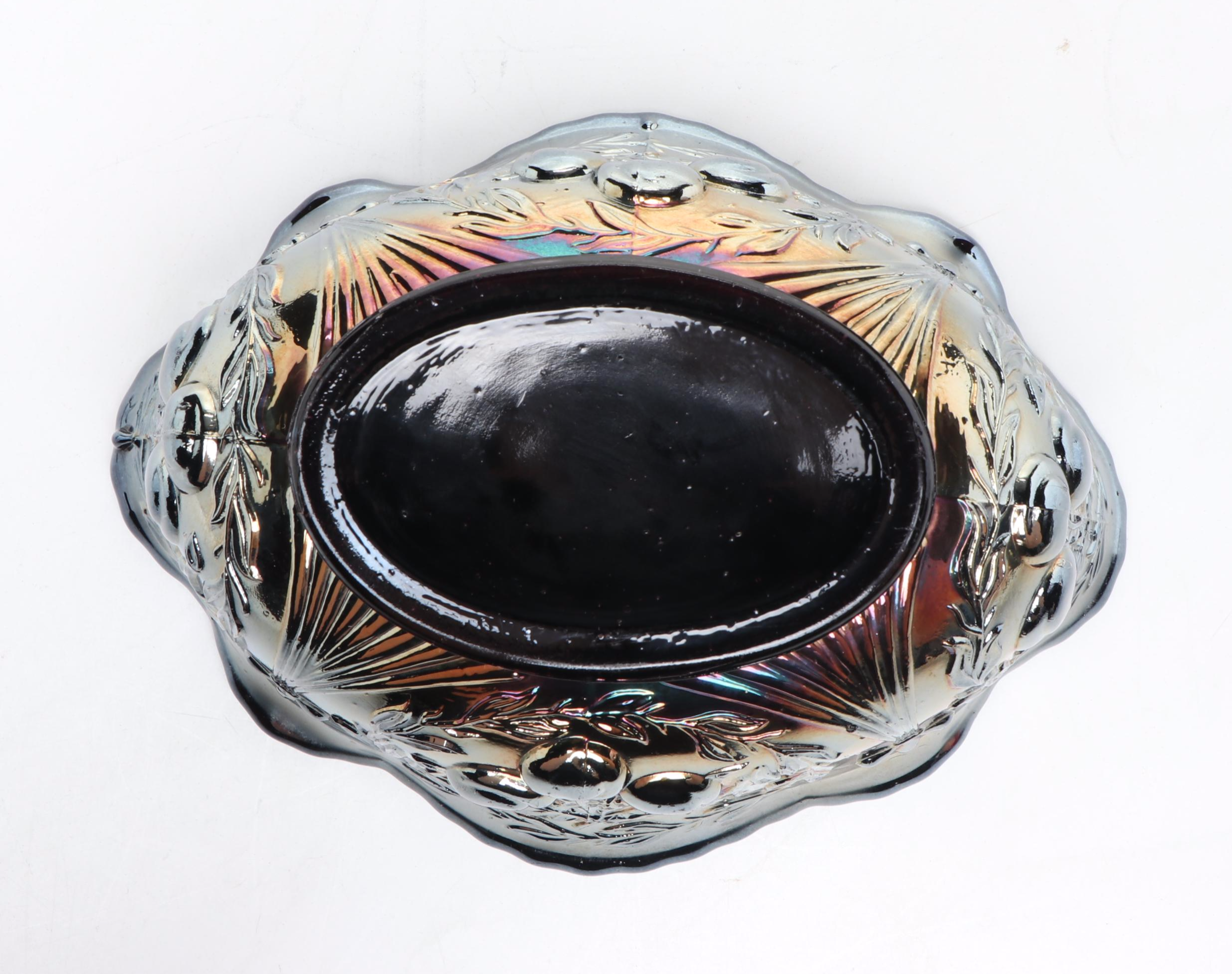 Dugan "Wreathed Cherry" Cobalt Carnival Glass Berry Bowl Set