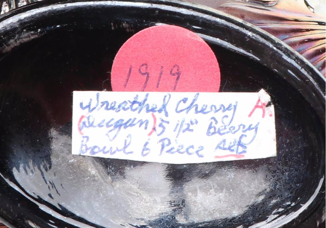 Dugan "Wreathed Cherry" Cobalt Carnival Glass Berry Bowl Set