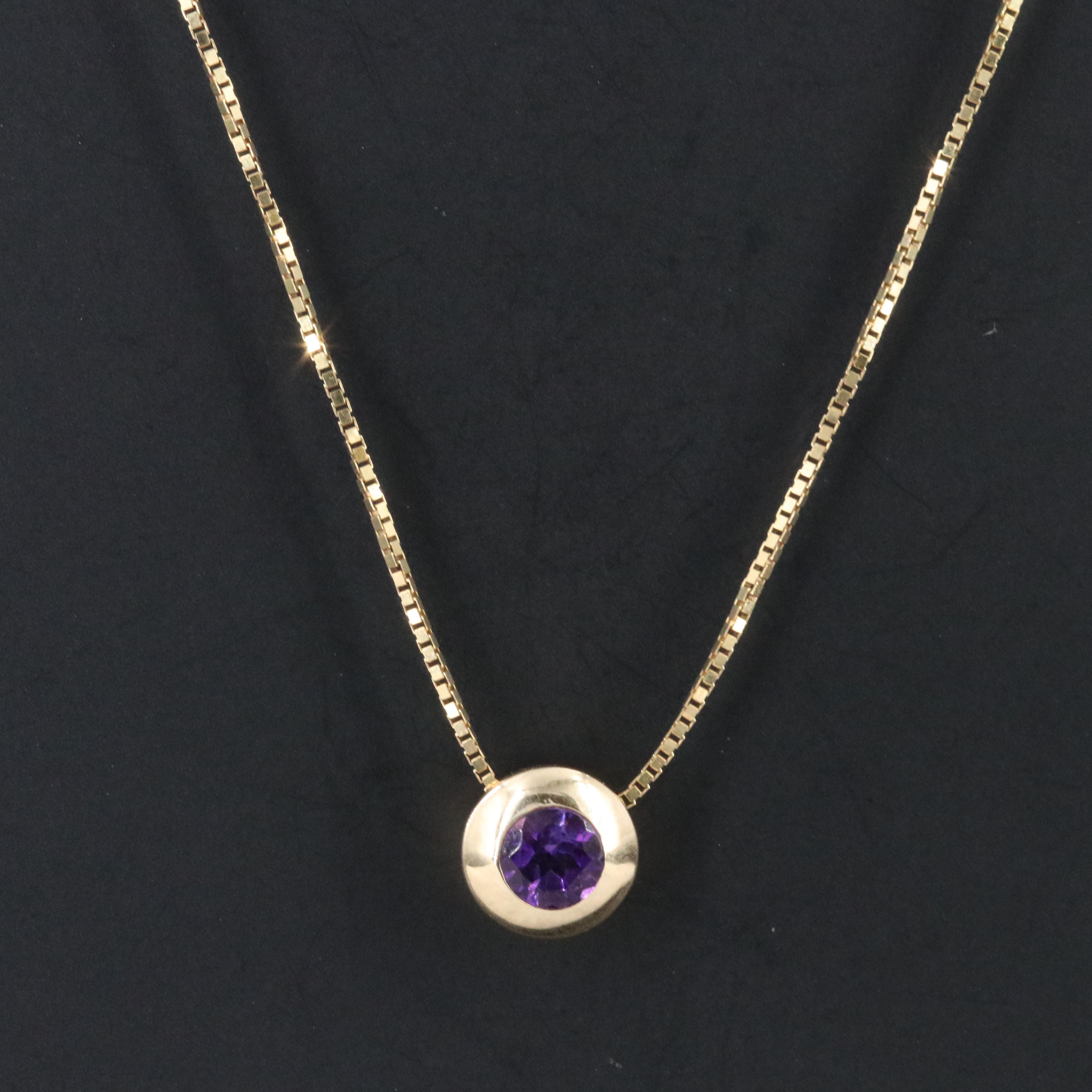 14K Amethyst Solitaire Pendant Necklace