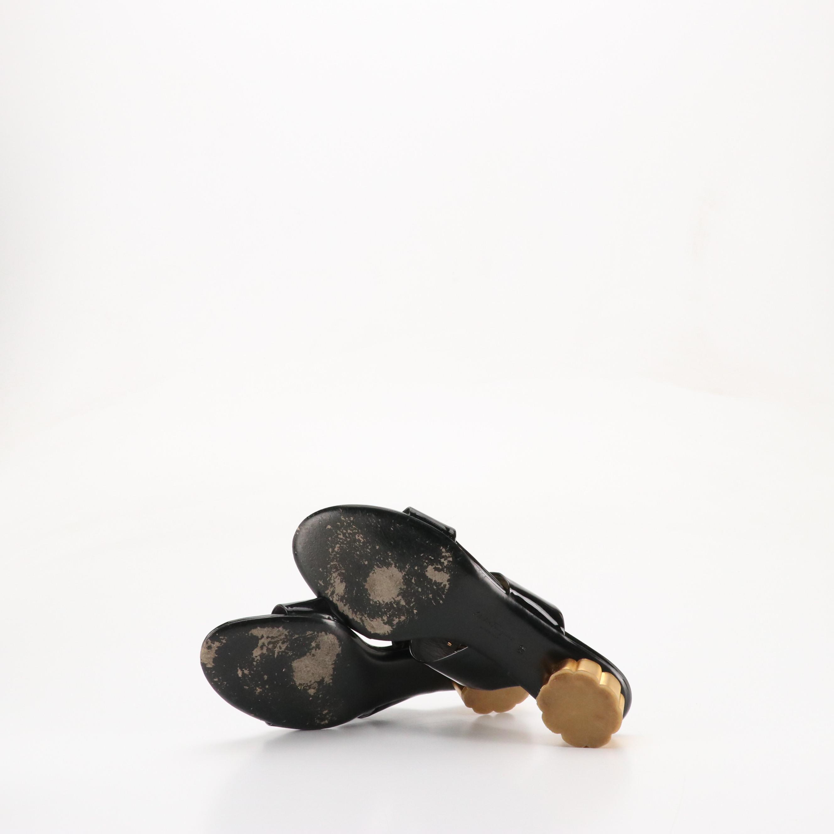 Salvatore Ferragamo Black Patent Leather Sandal, Corcione Ostrich Leather Sandal