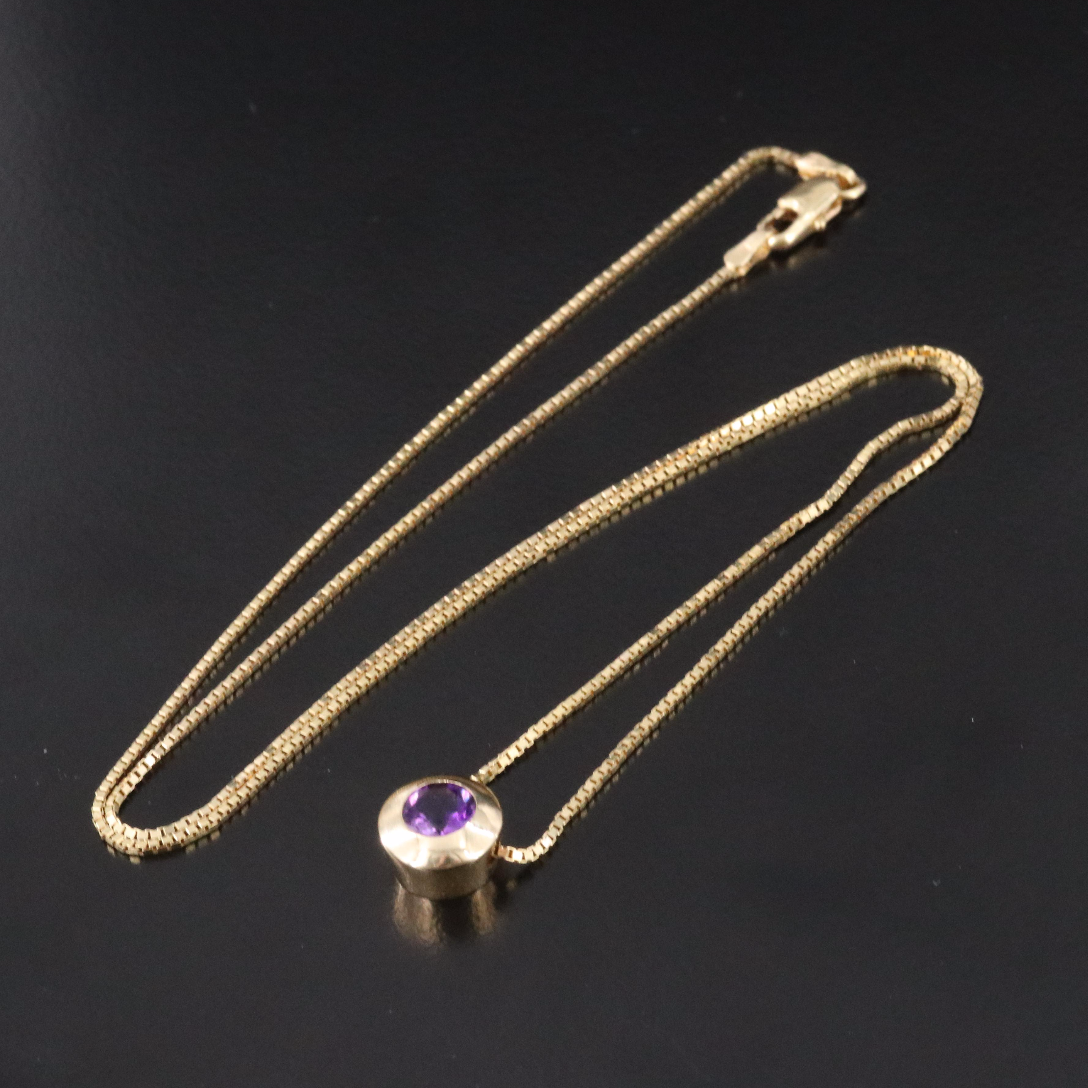 14K Amethyst Solitaire Pendant Necklace