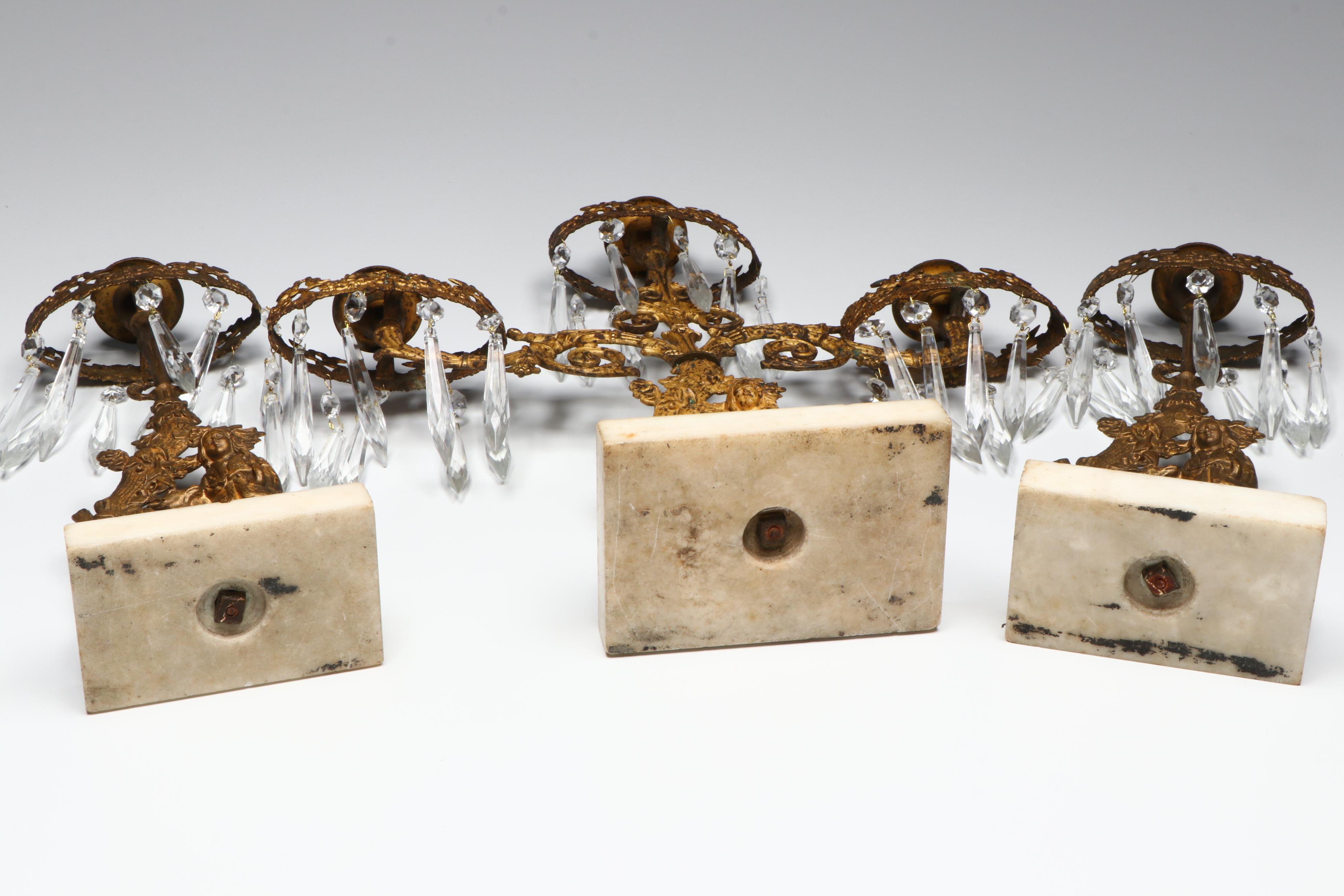 Victorian Gilt Metal Girandoles with Hanging Pendants, Late 19th Century