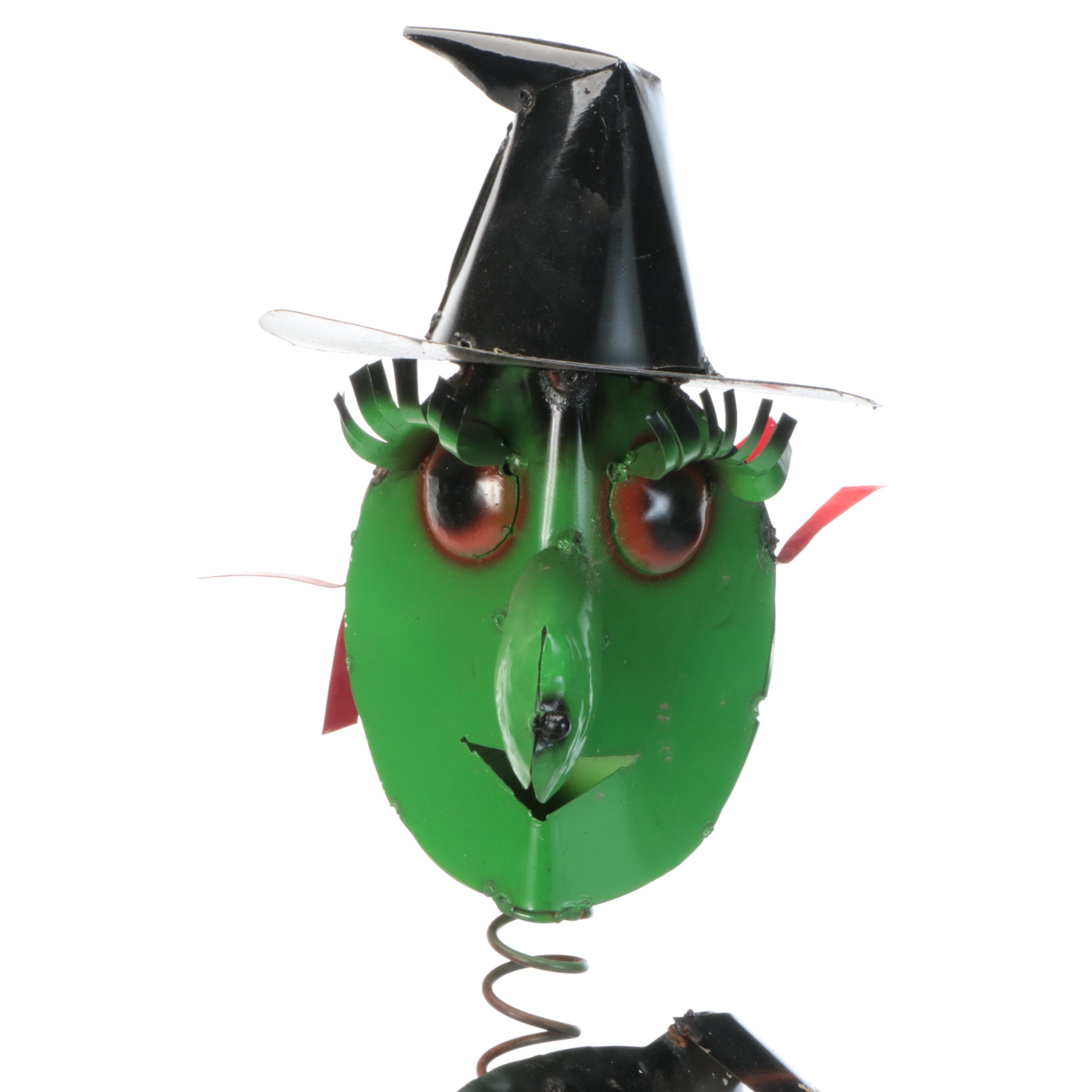 Halloween Whimsical Metal Biking Witch Plant Stand