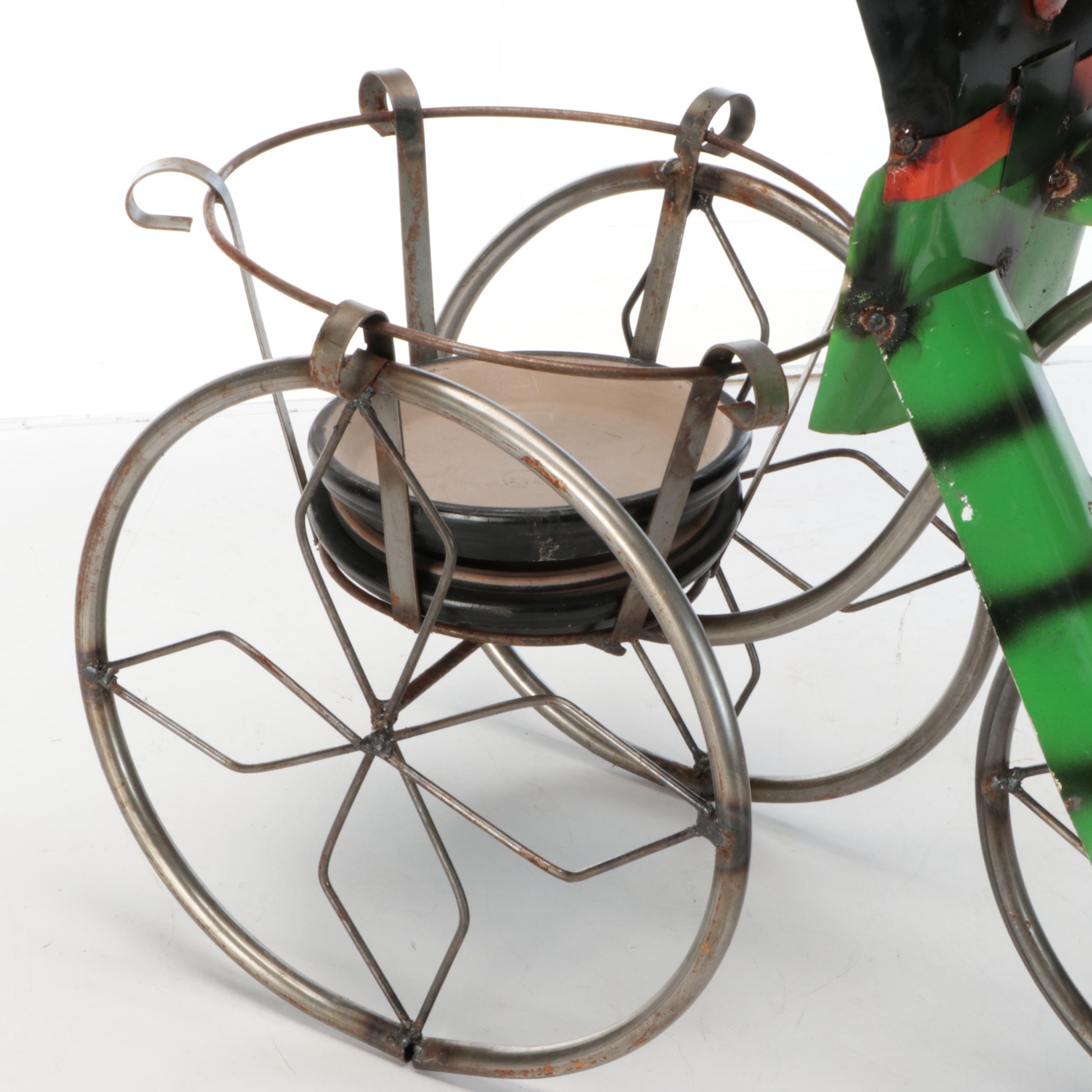 Halloween Whimsical Metal Biking Witch Plant Stand