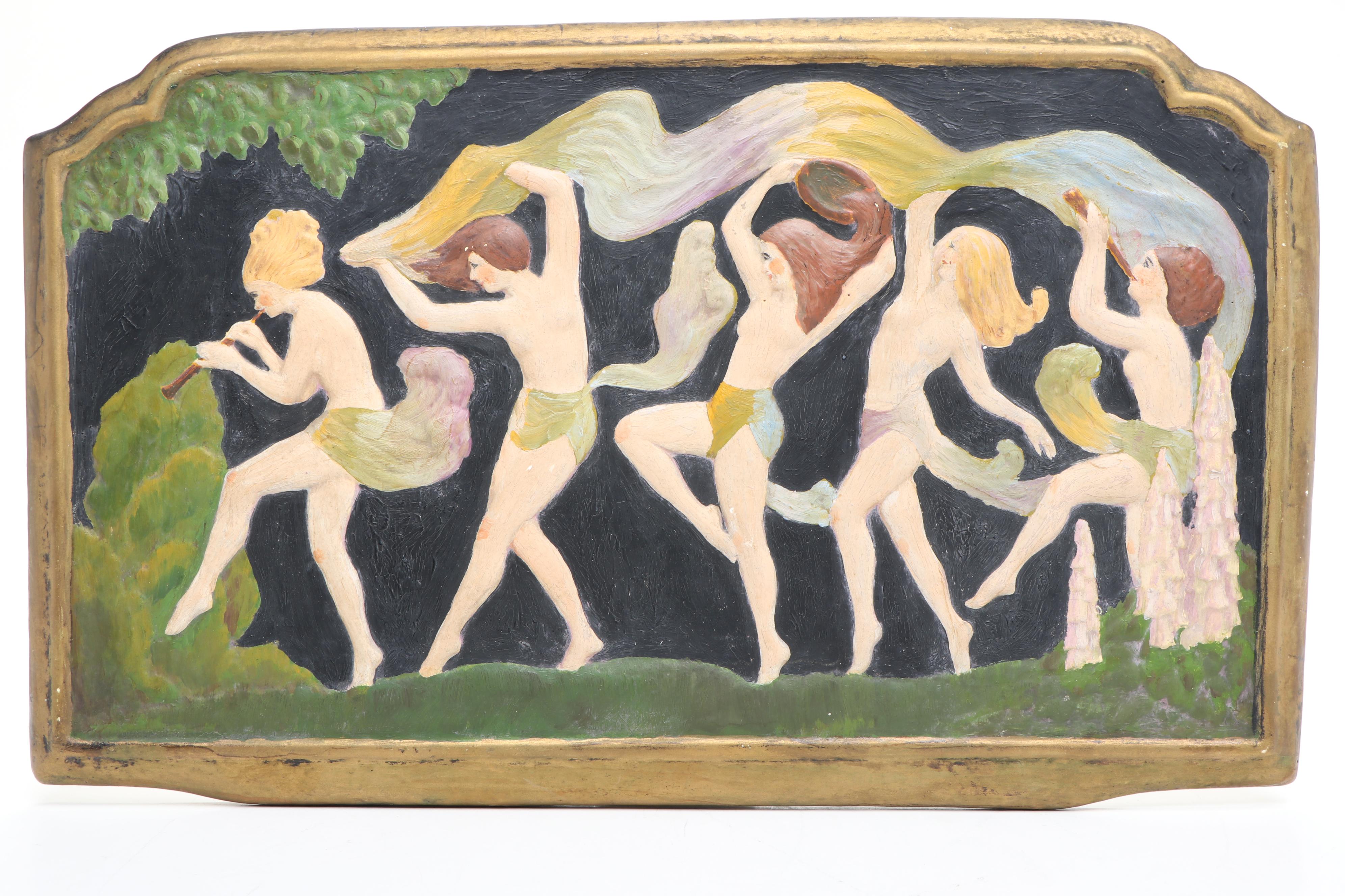 Art Deco Cast Plaster Bas-Relief of Dancing Nymphs