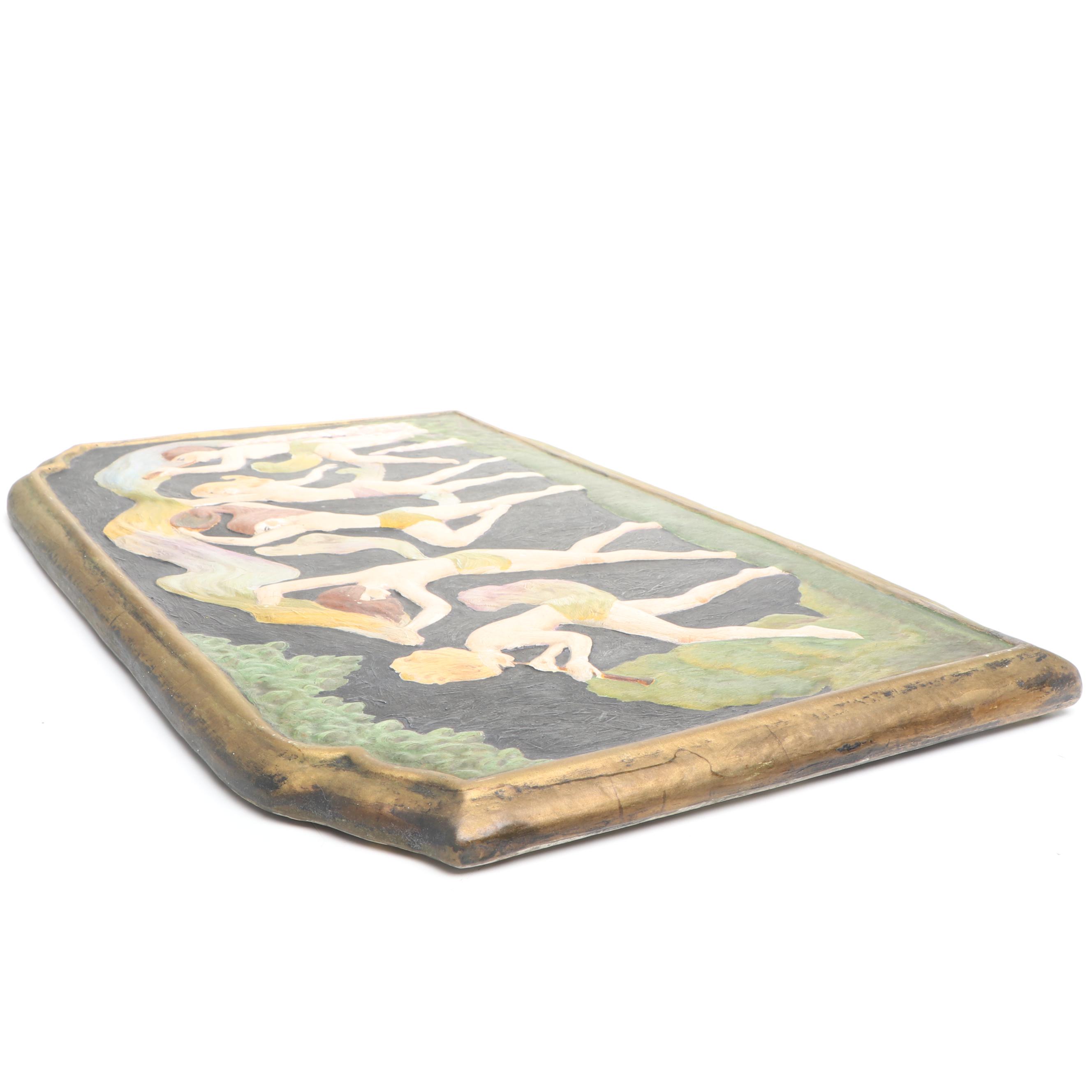 Art Deco Cast Plaster Bas-Relief of Dancing Nymphs