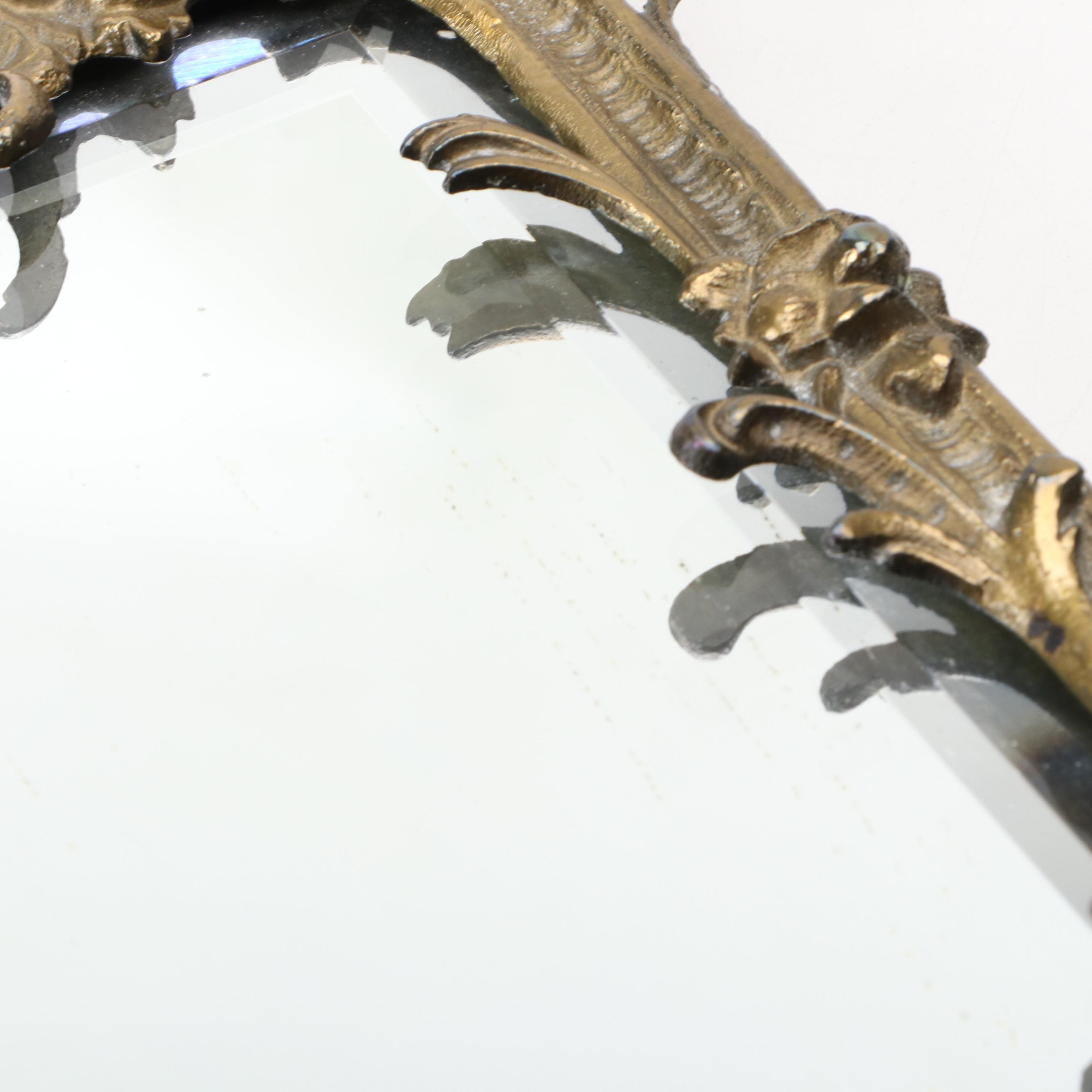 Pair of Louis XIV Style Brass Framed Mirrored Wall Candle Sconces