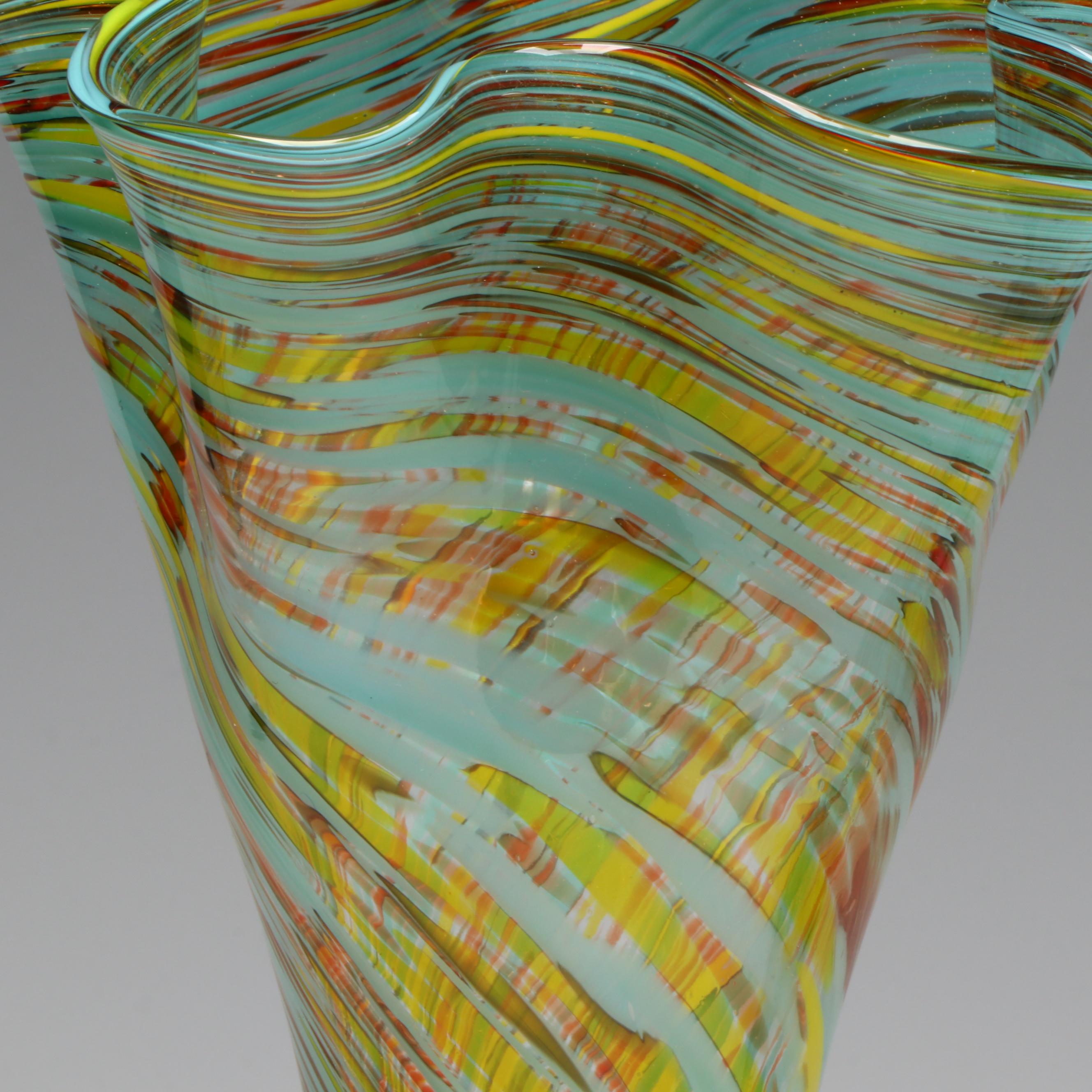 Murano Style Swirl Glass Vase with Other Glass Footed Vases