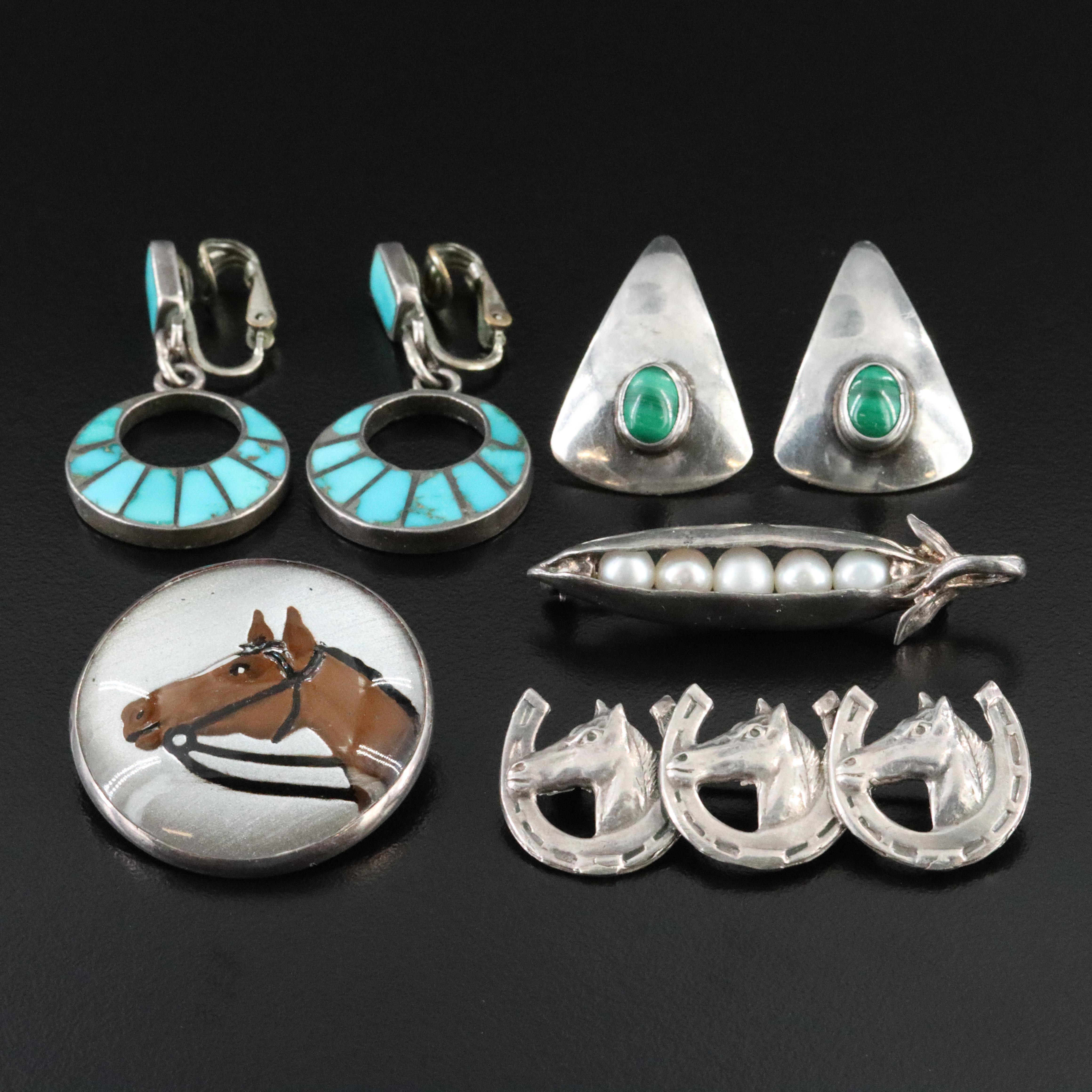 Vintage Sterling Malachite, Pearl and Turquoise Jewelry Collection