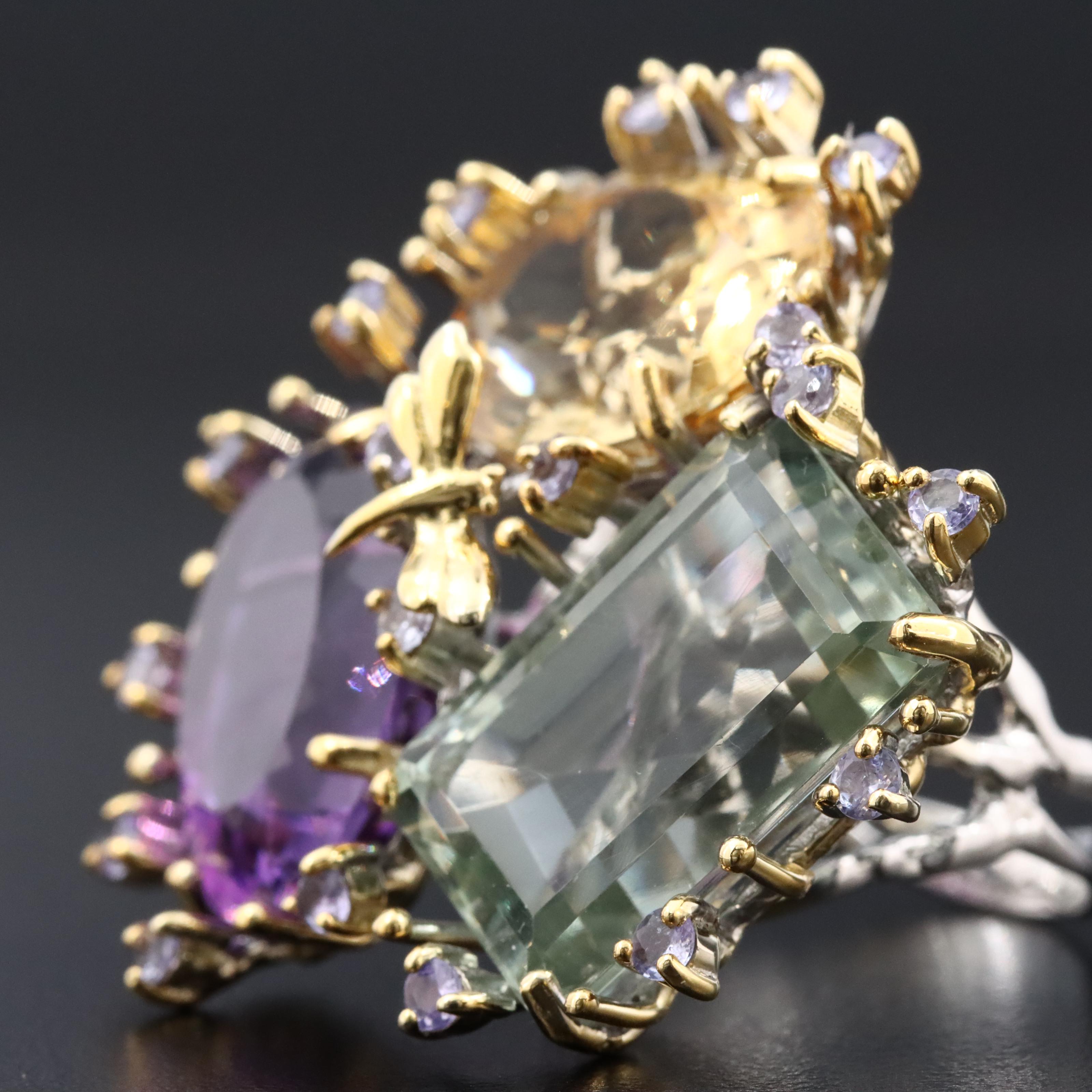 Sterling Amethyst, Citrine and Prasiolite Ring