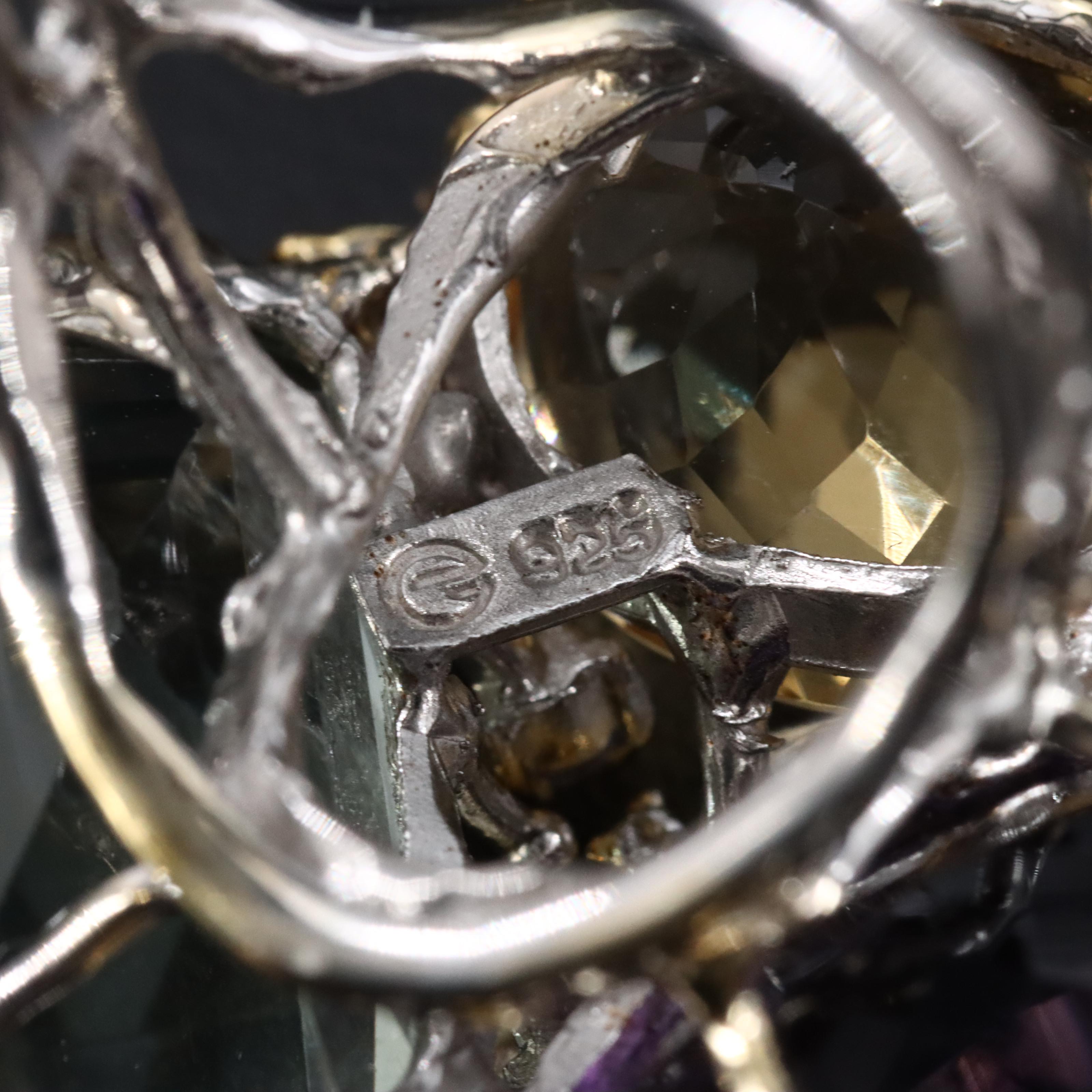 Sterling Amethyst, Citrine and Prasiolite Ring