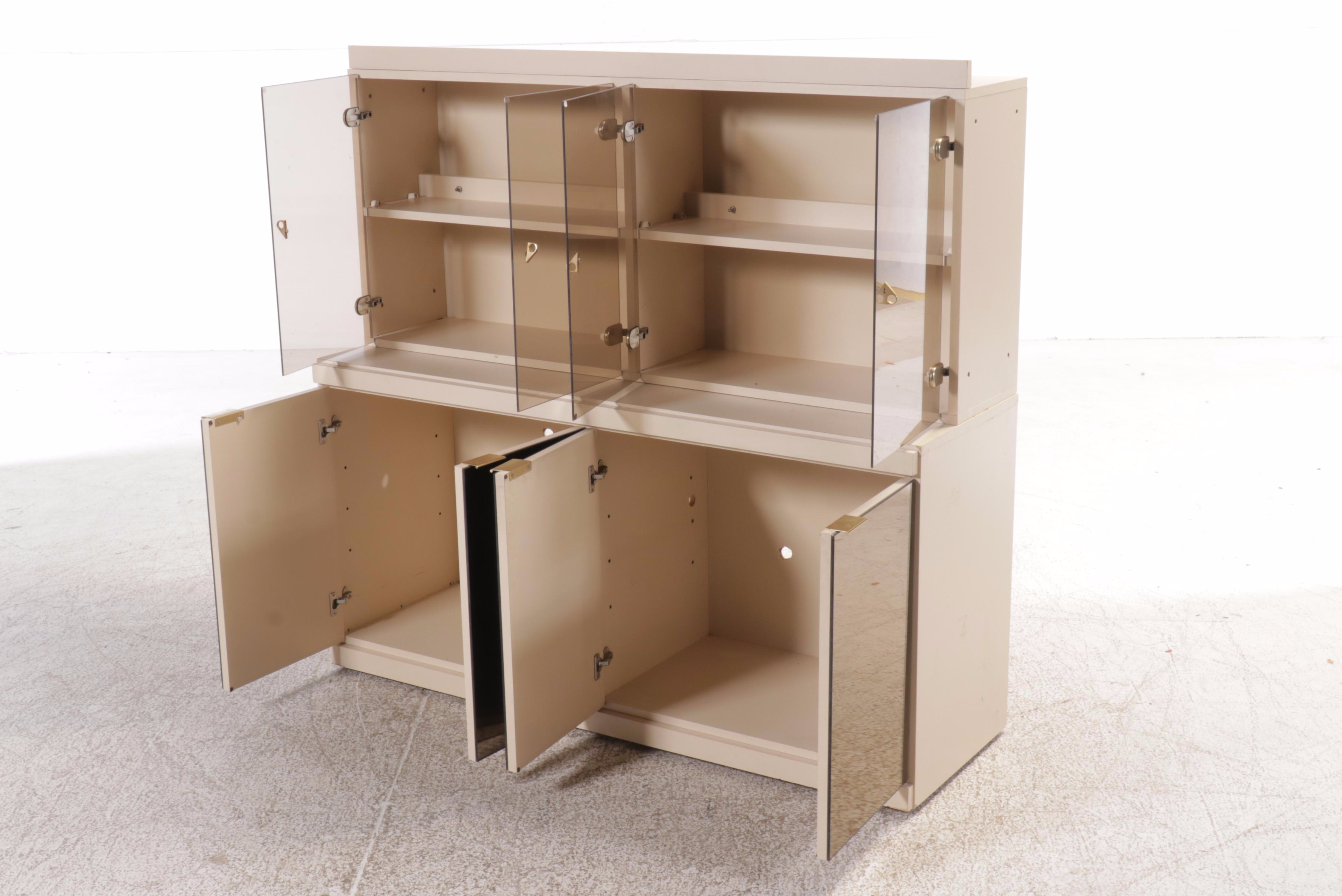 Deco Revival Smoked and Mirrored Glass and Laminate China Cabinet, Late 20th C.