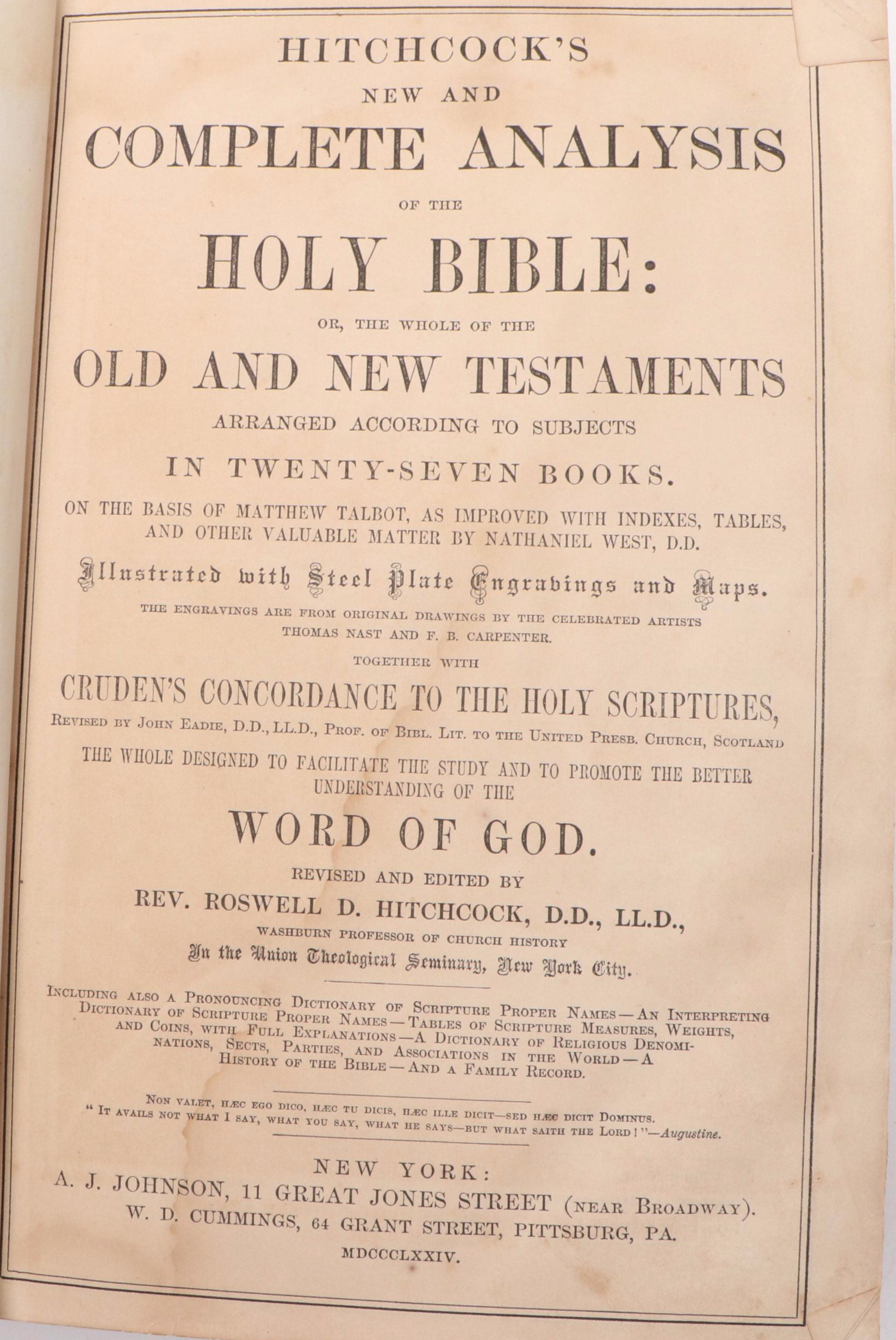 "Hitchcock's New and Complete Analysis of the Holy Bible" and Other Antique Book