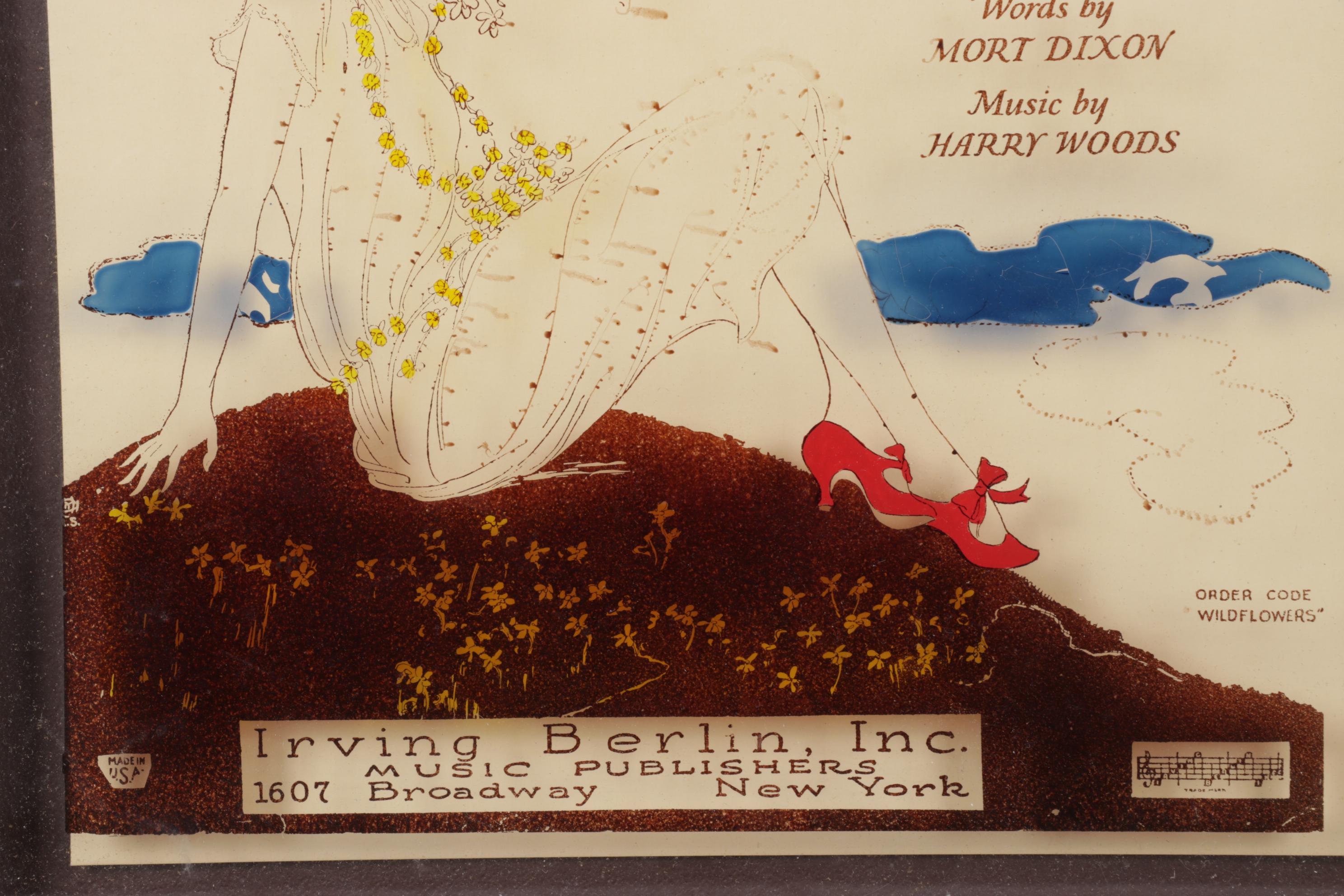 Reverse Glass Print of Sheet Music Cover For "Where The Wild, Wild Flowers Grow"