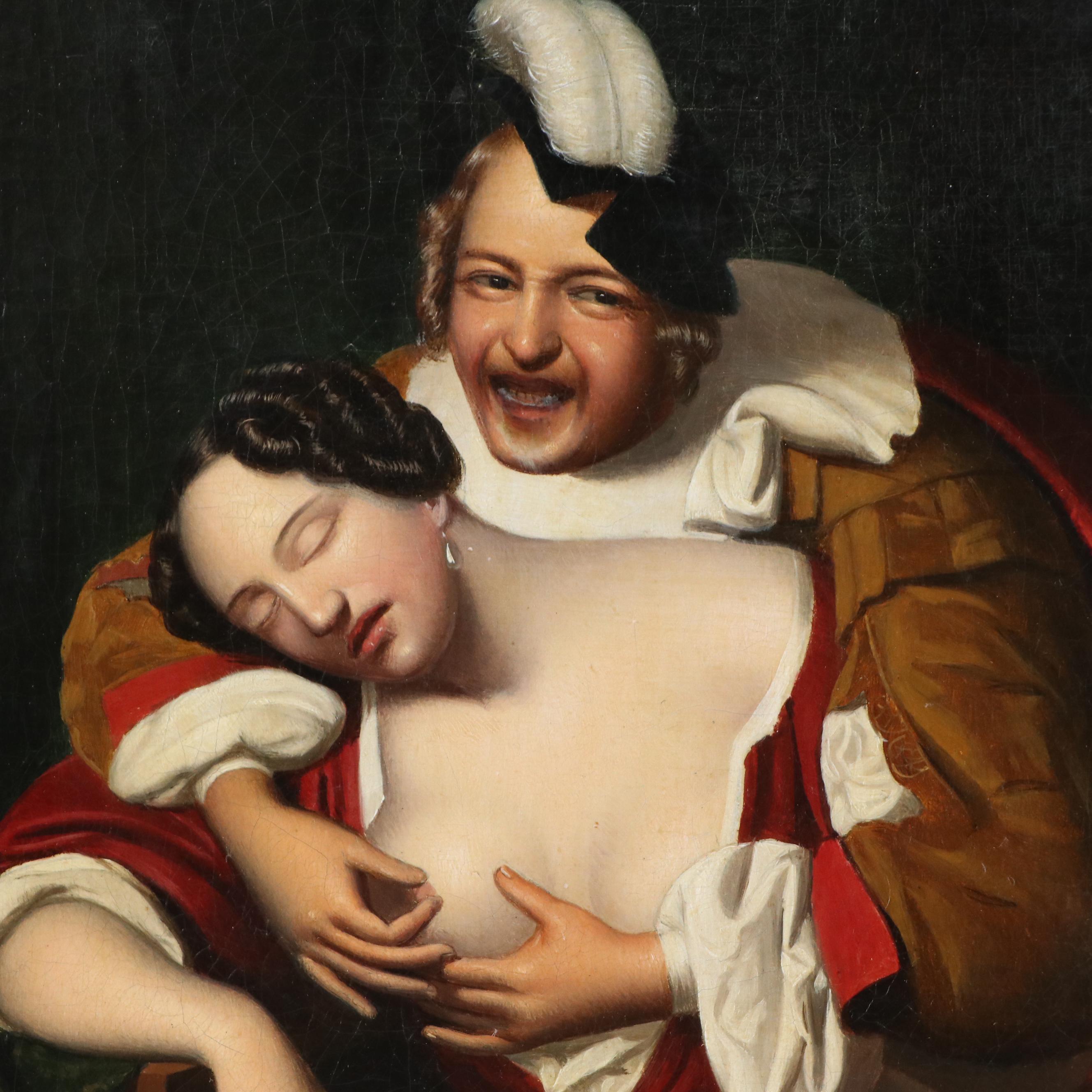 Figurative Oil Painting After Jan Tielius "A Libertine and a Sleeping Lady"