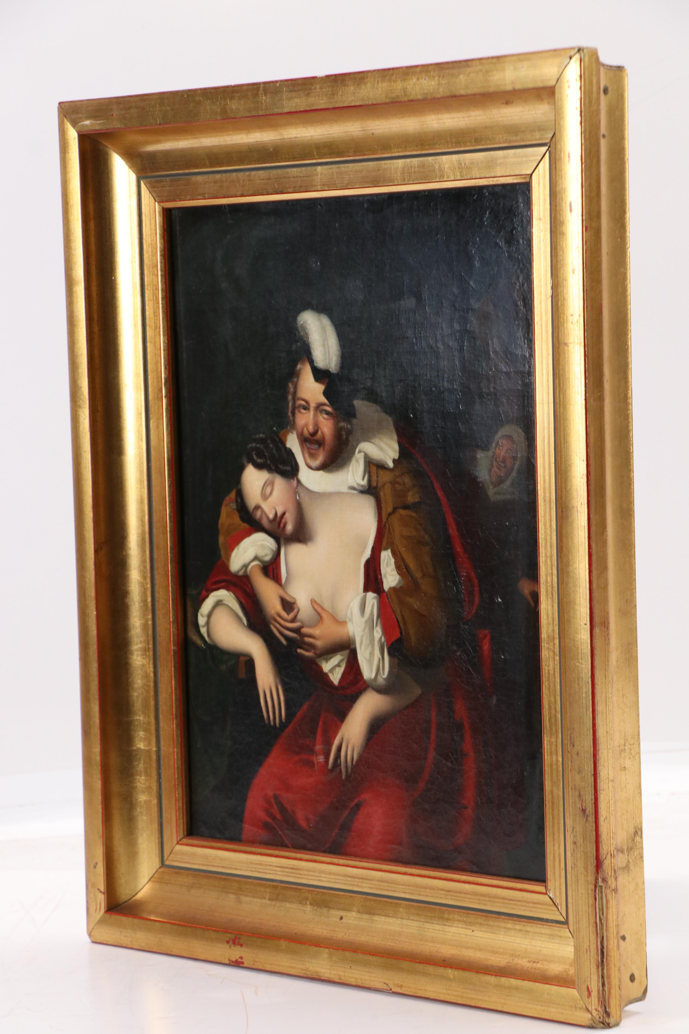 Figurative Oil Painting After Jan Tielius "A Libertine and a Sleeping Lady"