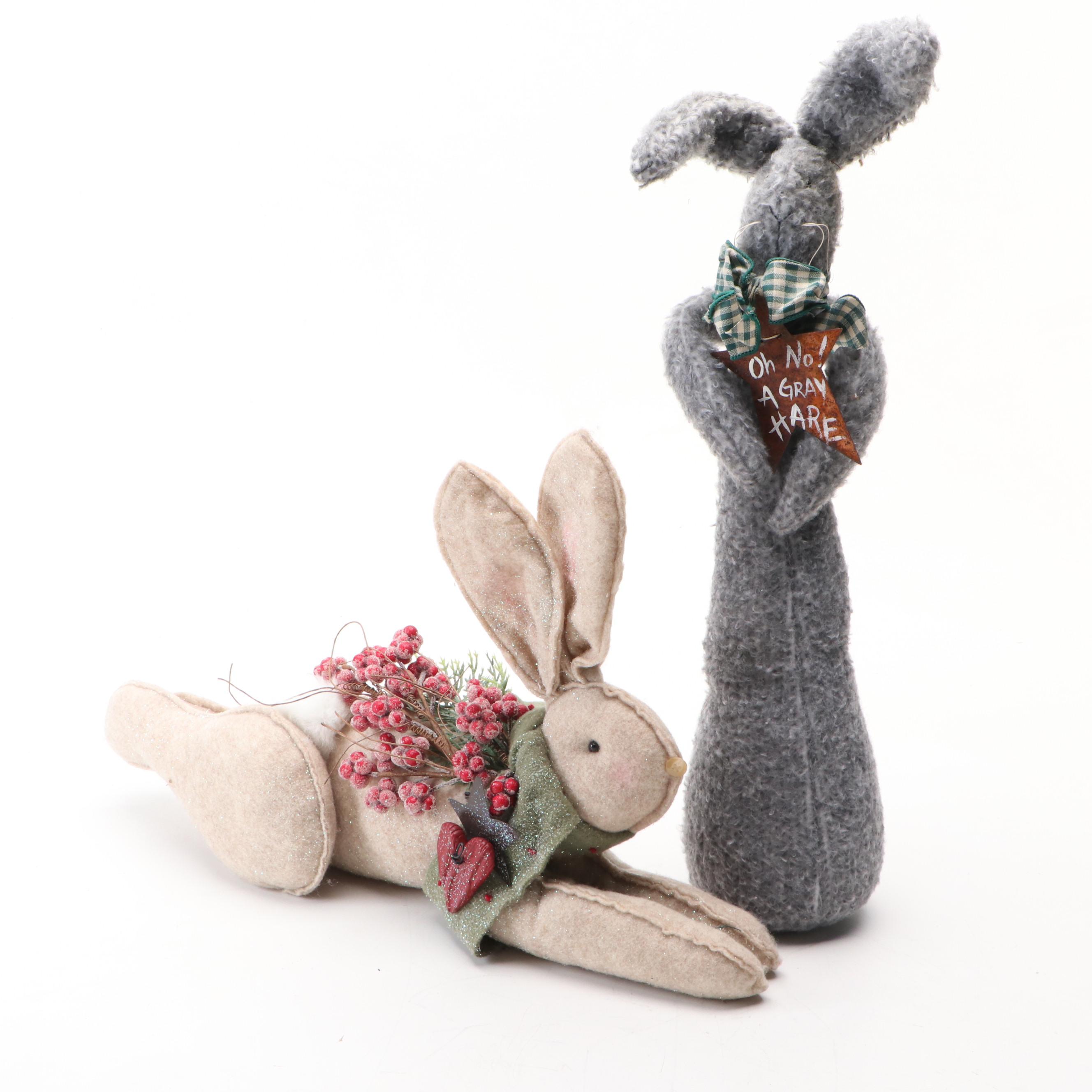 Spring Folk Art Style Rabbits and Wall Hangings